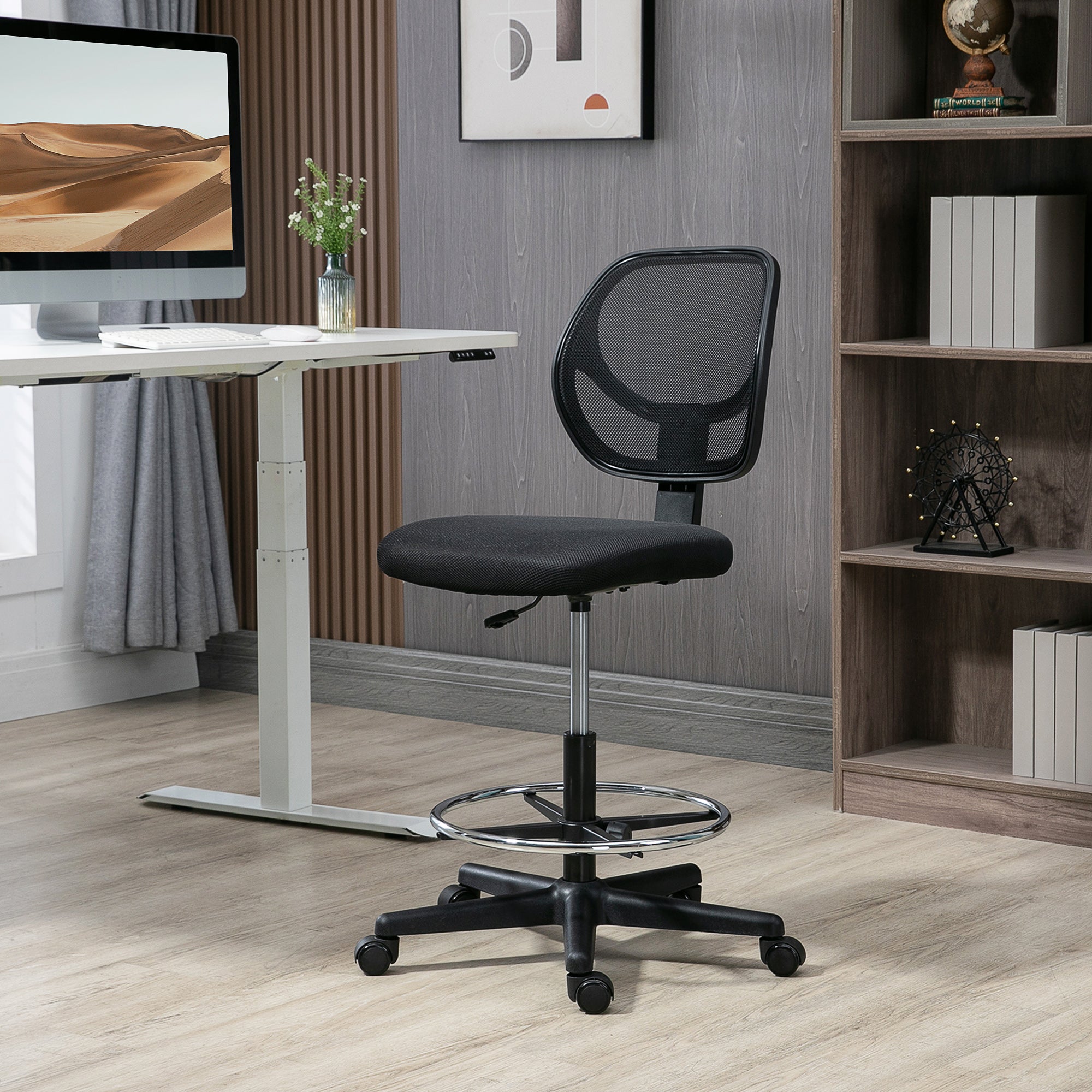 Chaise de bureau assise haute fauteuil de bureau en maille assise ergonomique hauteur réglable 50-70 cm avec repose-pied pivotant 360° noir