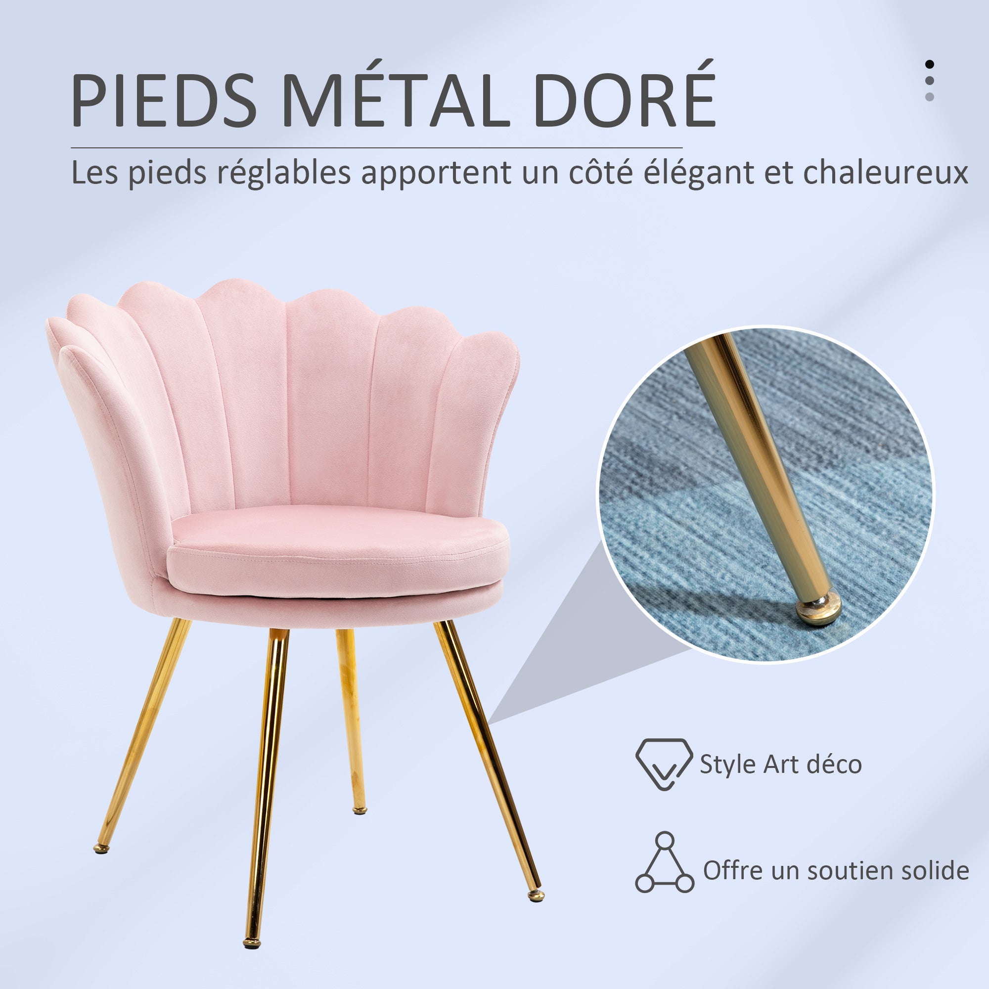Fauteuil coquillage chaise coiffeuse fauteuil en velours fauteuil de salon avec pieds en métal doré pour salon chambre et salle à manger 67l x 64P x 77H cm rose poudré