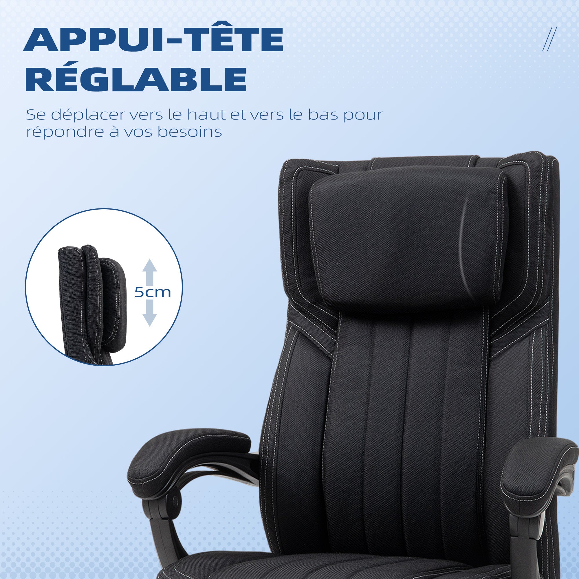 Chaise bureau fauteuil de bureau chaise ergonomique hauteur réglable dossier inclinable accoudoirs repose-pieds et appui-tête siège de bureau à roulettes pivotantes 65x61x105-113cm noir