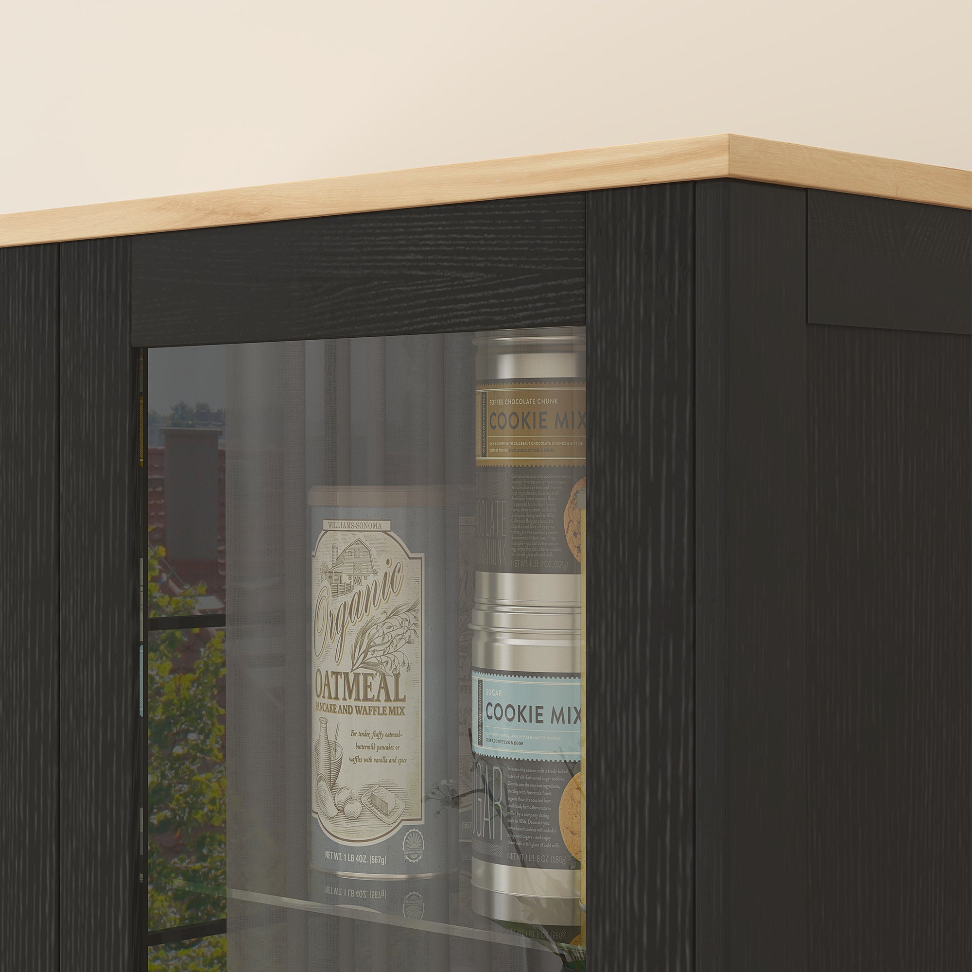 Armoire cuisine, buffet de cuisine, vaisselier, meuble vitrine à 2 portes dont une porte vitrée - meuble de rangement avec étagères réglables et 9 compartiments, 76 x 36 x 160 cm - noir