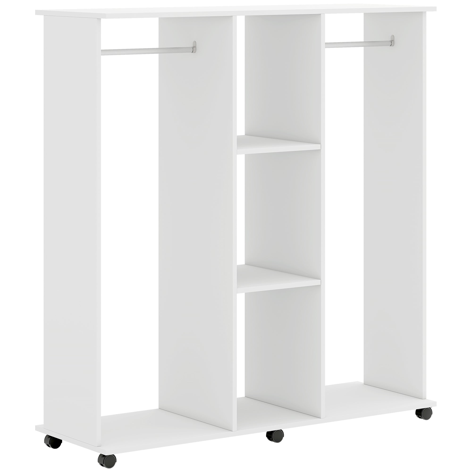 Armoire penderie Meuble de Rangement Mobile 6 roulettes 120L x 40l x 128H cm en bois Blanc