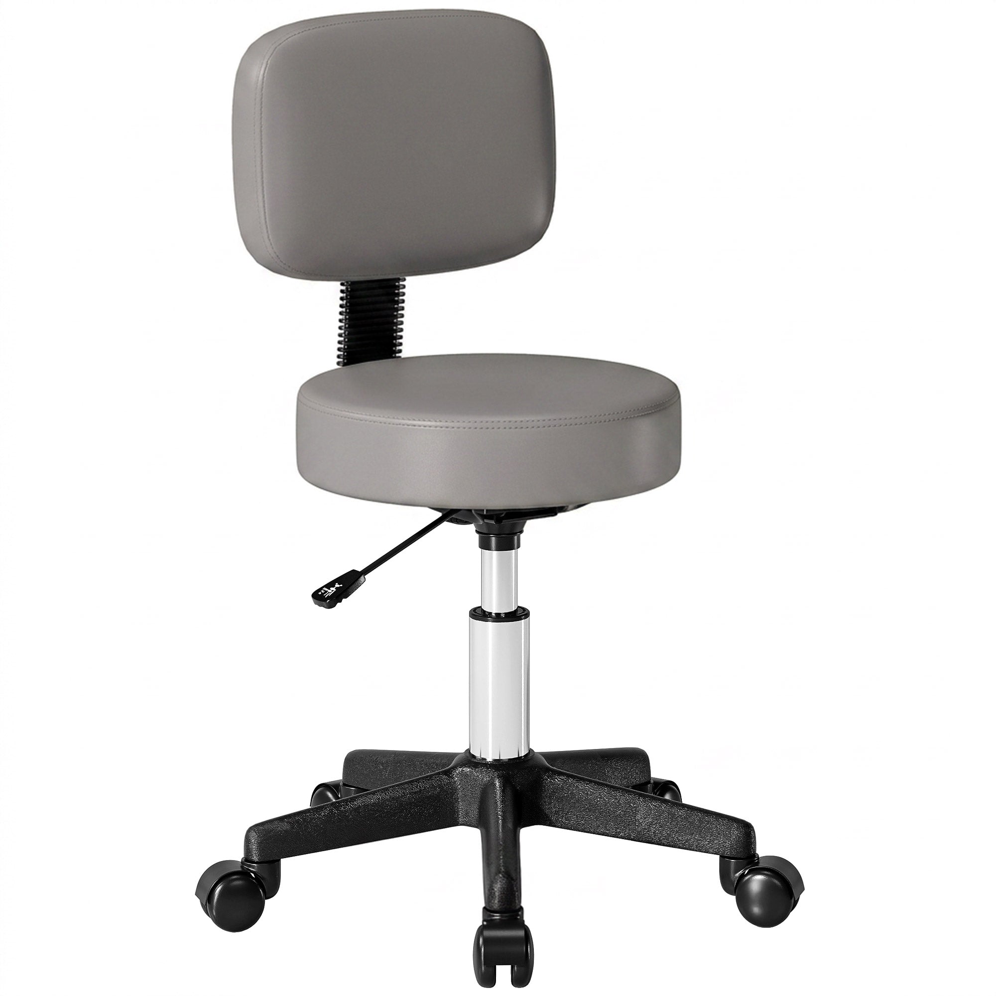 Tabouret massage a roulettes reglable en hauteur pivotant avec dossier ergonomique gris