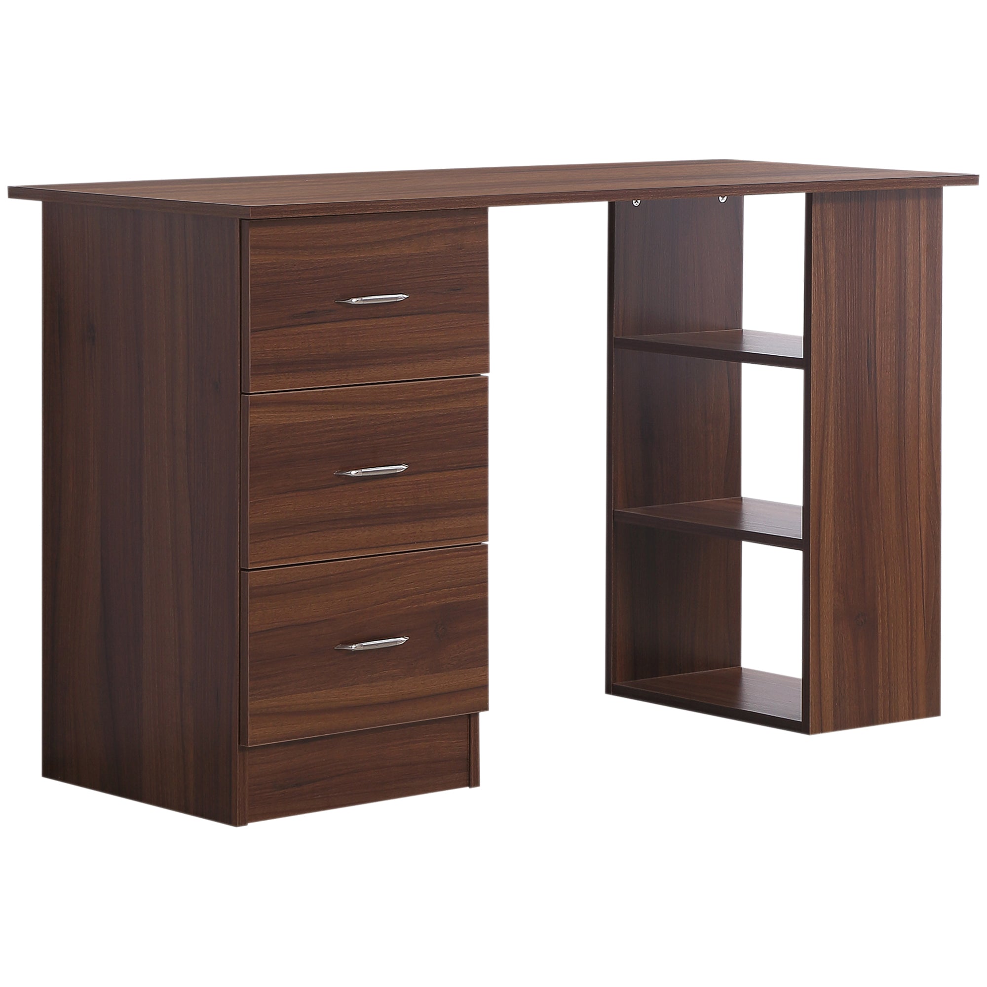 Bureau avec rangement, table informatique 120 x 50 cm, bureau d'ordinateur avec étagères et tiroirs, pour petits espaces, chambre à coucher, aspect noyer