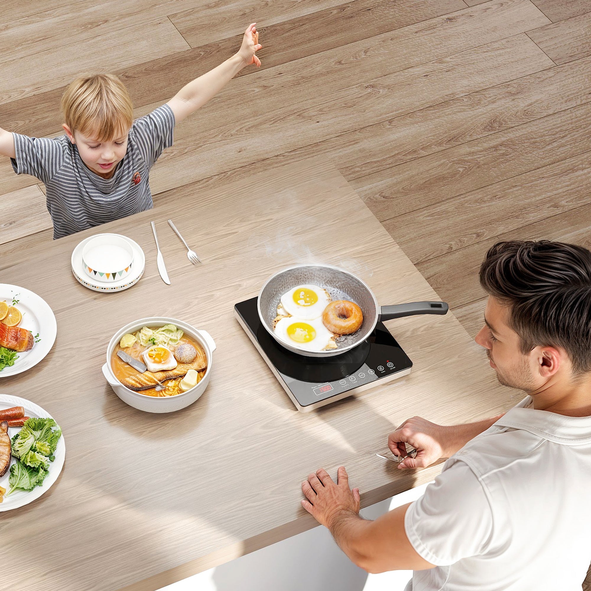 Plaque à induction portable 2000 W plaque de cuisson électrique avec 10 niveaux de température et 10 réglages de puissance, minuterie 3H, écran tactile LED, verrouillage enfant, noir