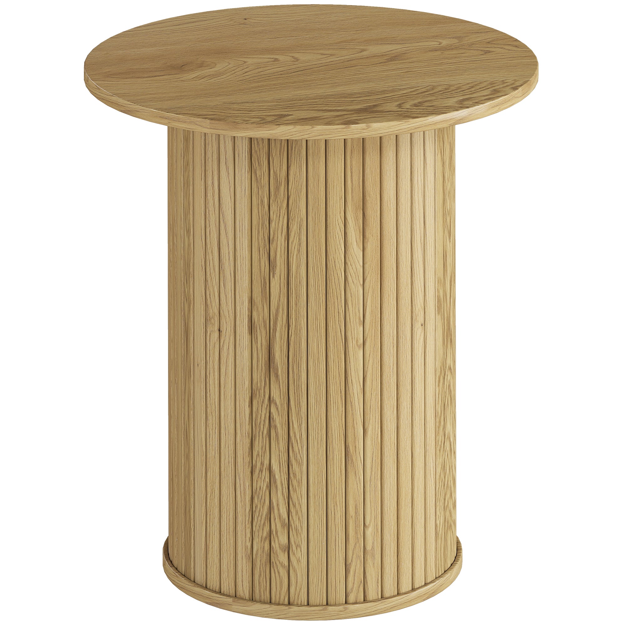 Table d'appoint ronde Ø 48 cm, table basse avec pieds cannelés, pour salon, chambre ou petit espace, chêne