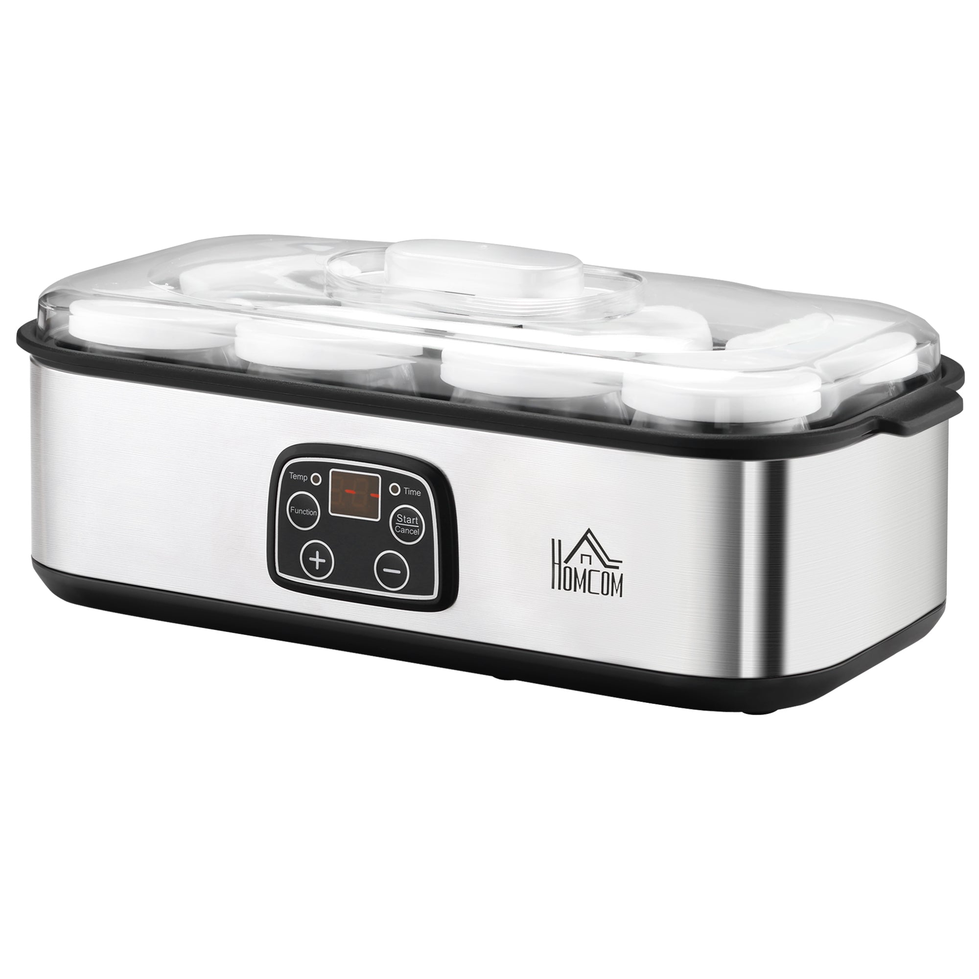 Yaourtière avec 8 pots en verre de 180ml, machine à yaourt électrique en acier inoxydable avec minuterie, thermostat réglable et affichage numérique pour des desserts maison sains