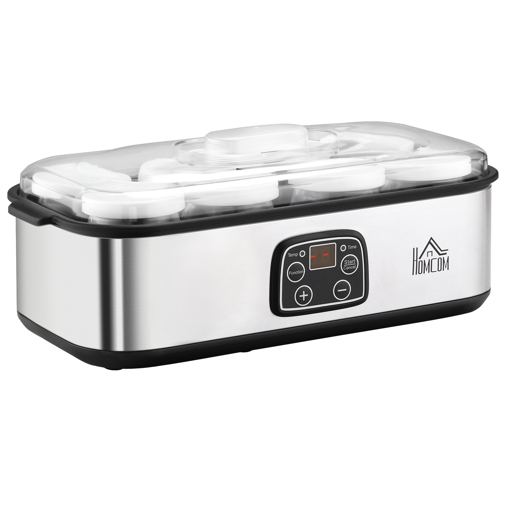 Yaourtière avec 8 pots en verre de 180ml, machine à yaourt électrique en acier inoxydable avec minuterie, thermostat réglable et affichage numérique pour des desserts maison sains