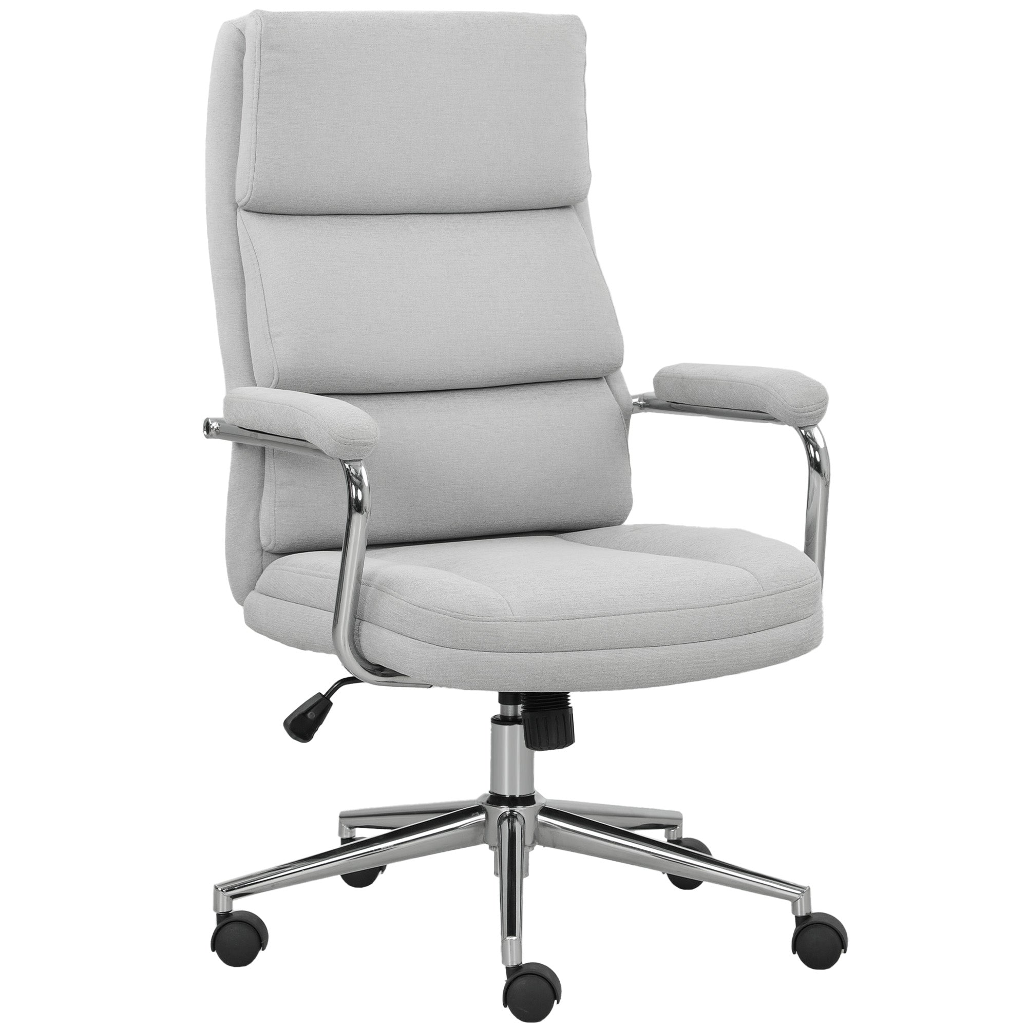 Fauteuil de bureau, chaise de bureau ergonomique avec hauteur réglable, fonction de bascule, tissu en lin, chaise d'ordinateur pour chambre, télétravail, charge 120 Kg, gris clair