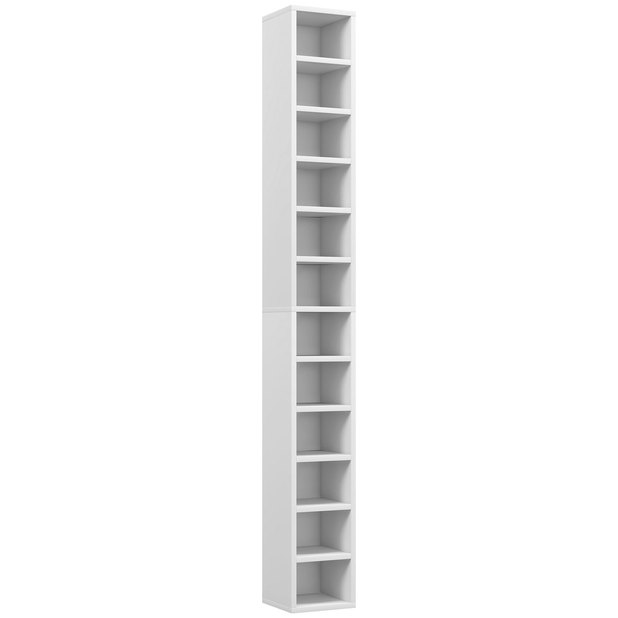 Rangements pour CD et DVD, étagère colonne de rangement, meuble de rangement avec 12 compartiments, capacité max. 204 CD, 21 x 20 x 175 cm, blanc