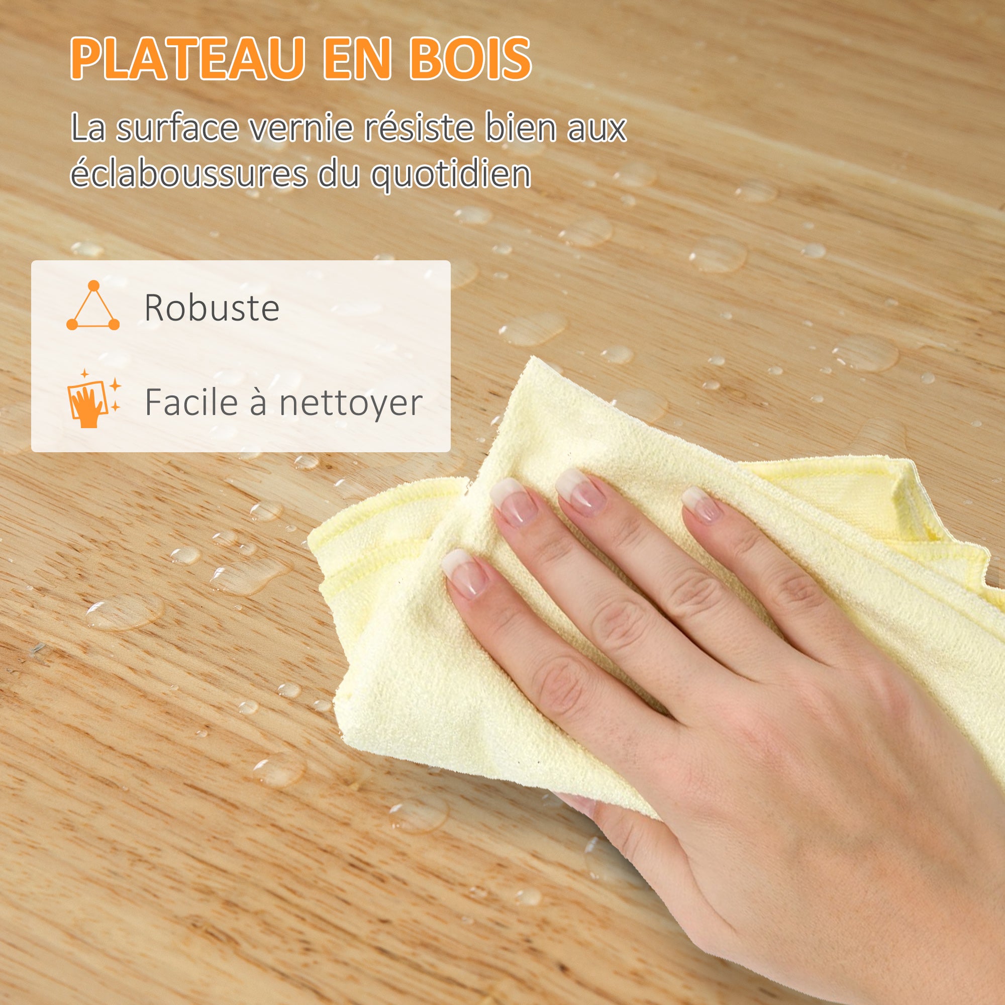 Chariot de service desserte de cuisine à roulettes plan de travail en bois de caoutchouc 3 tiroirs + 1 plateau amovible 67 x 37 x 85,5 cm blanc