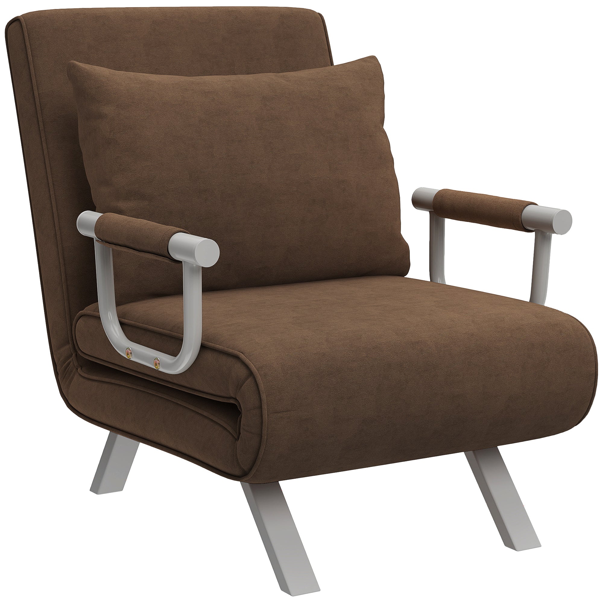 Fauteuil chauffeuse canapé-lit Convertible 1 Place déhoussable Grand Confort Coussin Pieds accoudoirs métal suède Marron