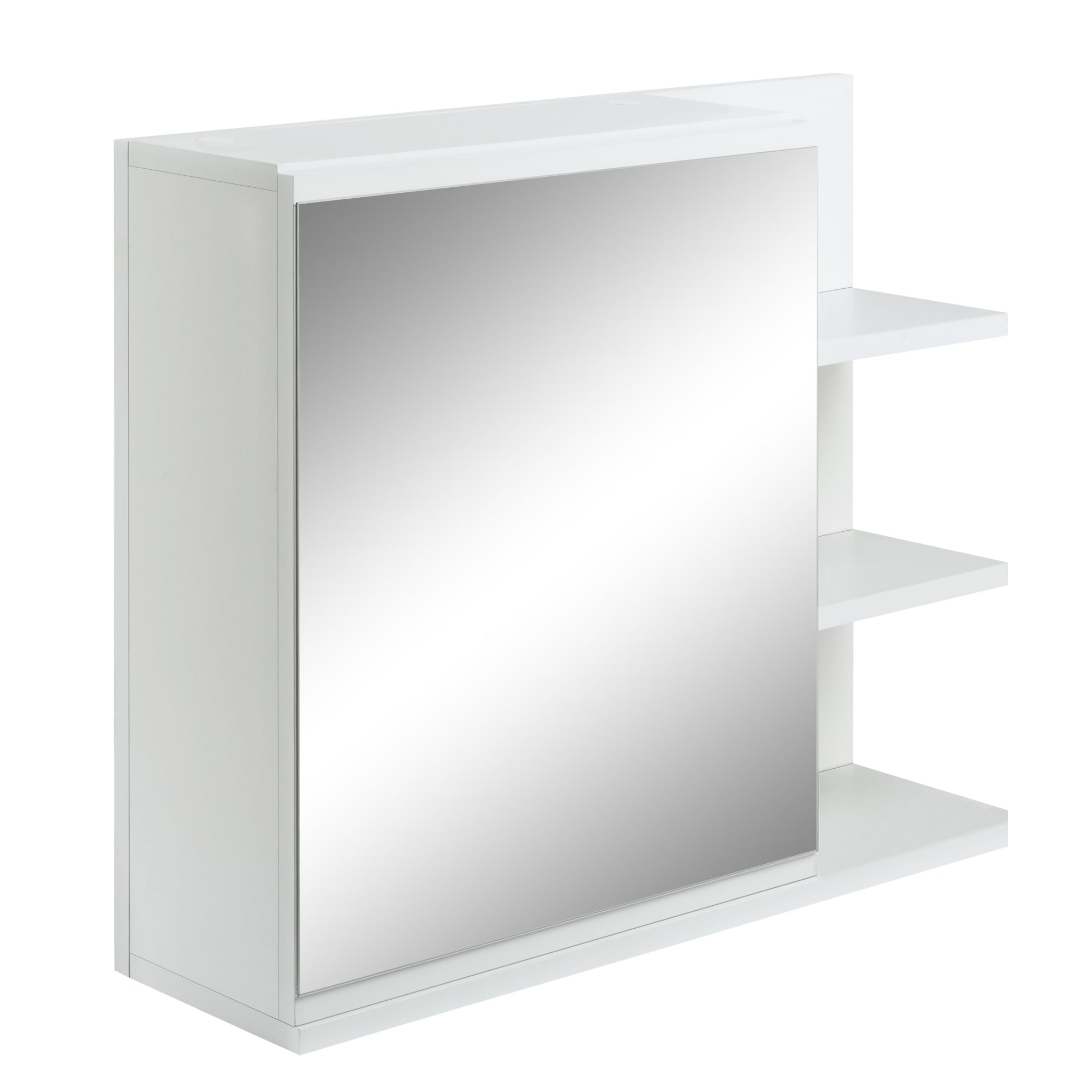 Armoire Miroir de Salle de Bain avec étagère - 3 étagères latérales - kit Installation Murale fourni - en Bois Aspect Blanc