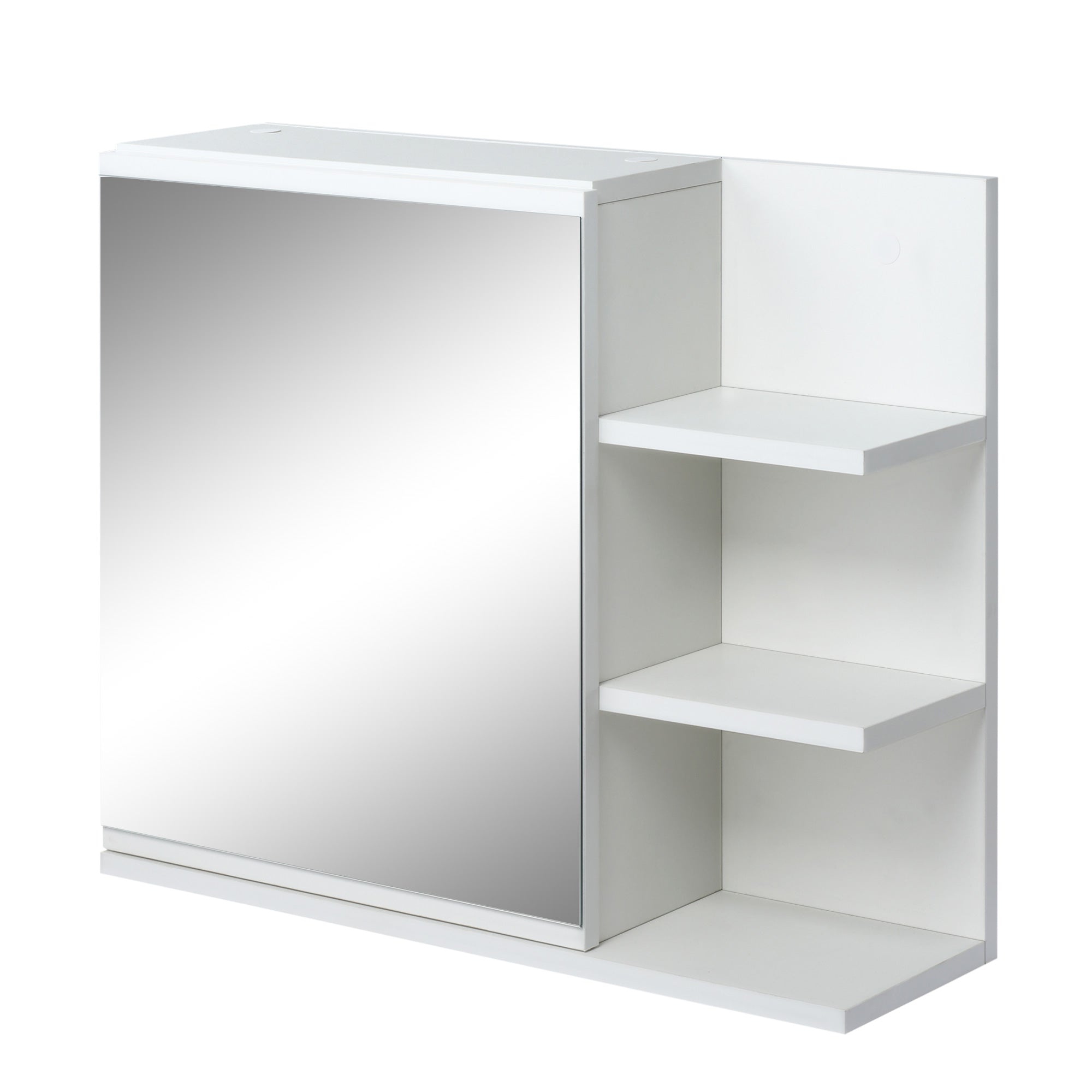 Armoire Miroir de Salle de Bain avec étagère - 3 étagères latérales - kit Installation Murale fourni - en Bois Aspect Blanc