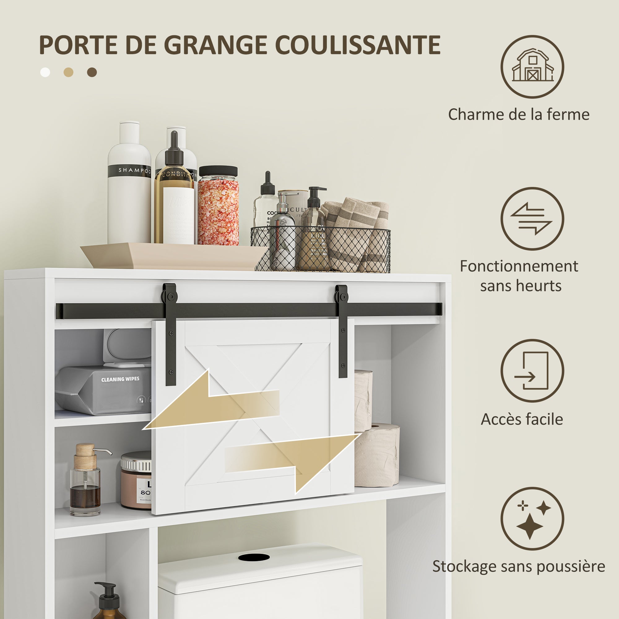 Meuble WC dessus de toilette meuble toilettes WC rangement armoire de rangement de salle de bain avec porte coulissante, compartiments et étagère réglable, blanc