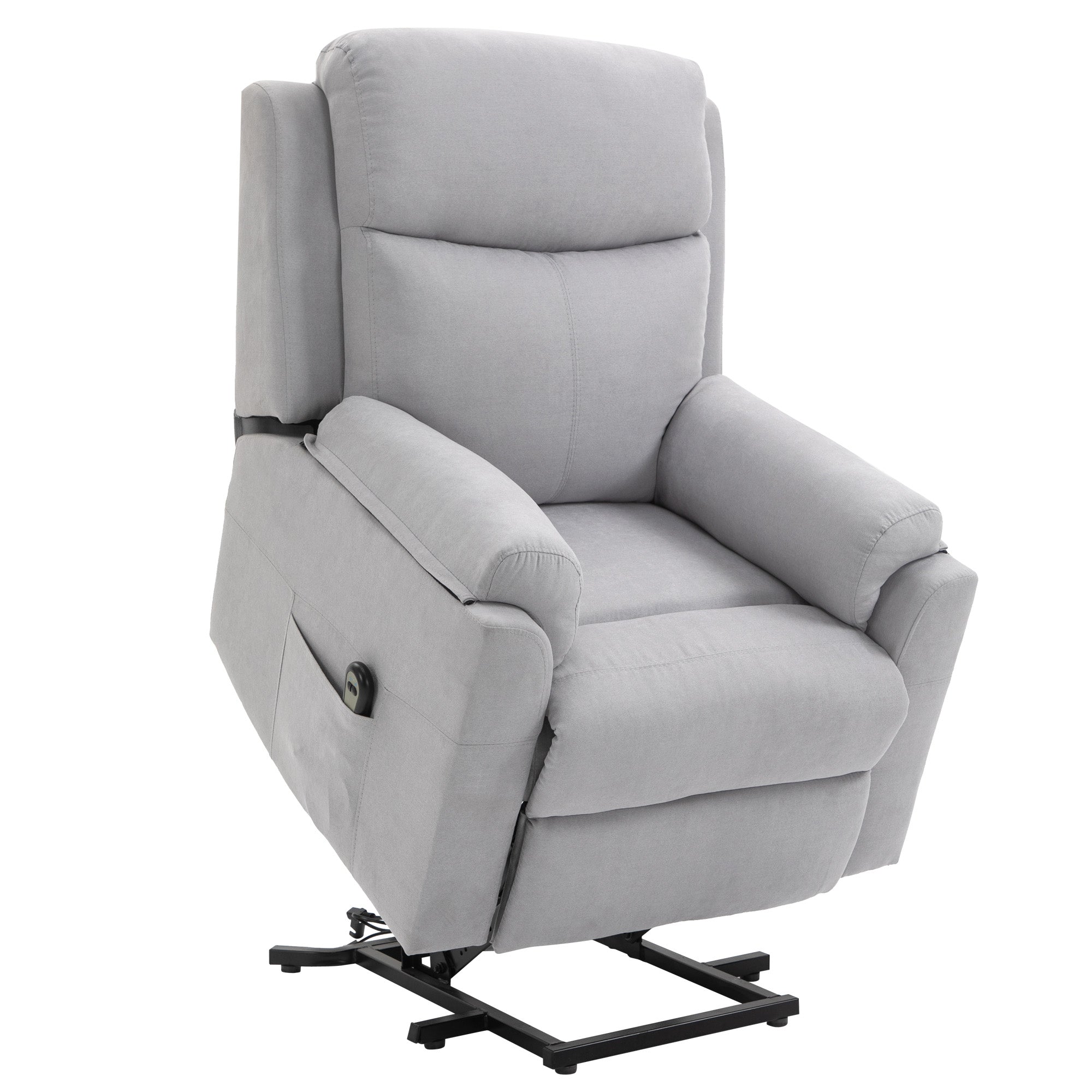 Fauteuil releveur électrique, fauteuil relax électrique avec repose-pied, dossier inclinable, télécommande et poche latérale charge 120kg tissu aspect lin gris clair