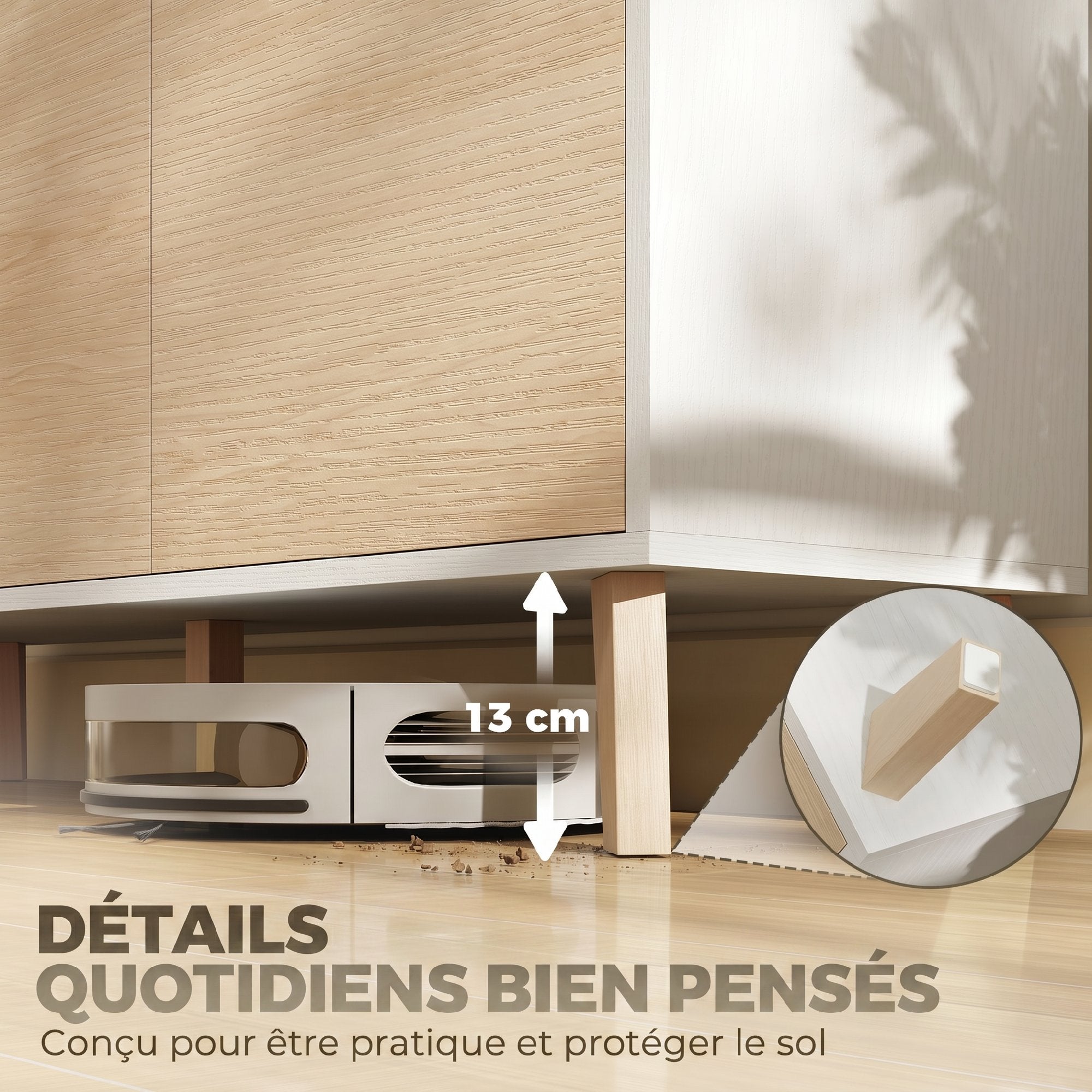 Buffet Cuisine, Meuble de Rangement Nordique, 3 Portes à Fermeture Douce, 6 Compartiments, Meuble TV pour Téléviseurs 50 Pouces, pour Salon et Chambre, 120x35x73,5cm, Bois Naturel et Blanc