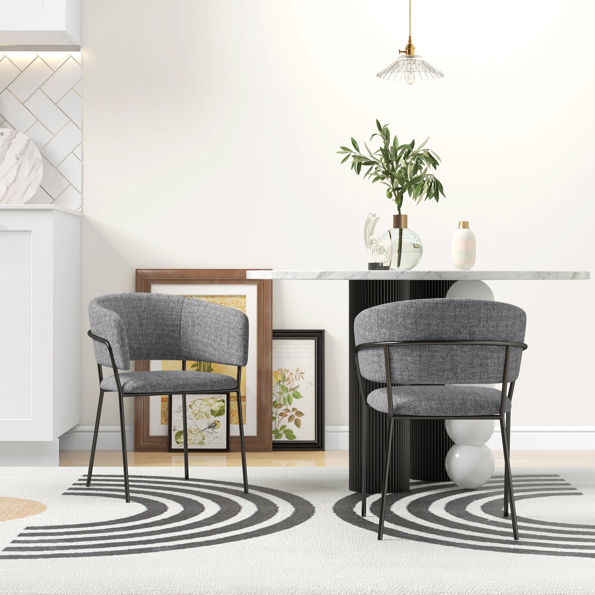 Lot de 2 chaises de salle à manger chaise de cuisine pieds en acier, assise rembourrée, pour salle à manger, salon, cuisine, dim. 57L x 53l x 73H cm gris