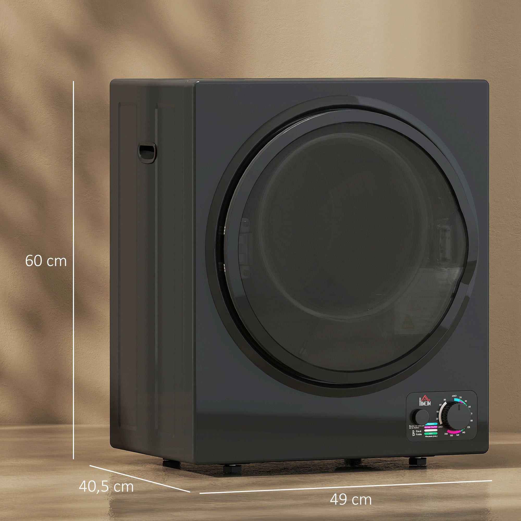 Sèche-linge à évacuation portable, sèche-linge électrique 850 W, 4 Kg, 4 modes de séchage, 2 niveaux de chauffage, cuve en acier inoxydable, installation murale, pour appartement dortoir, noir