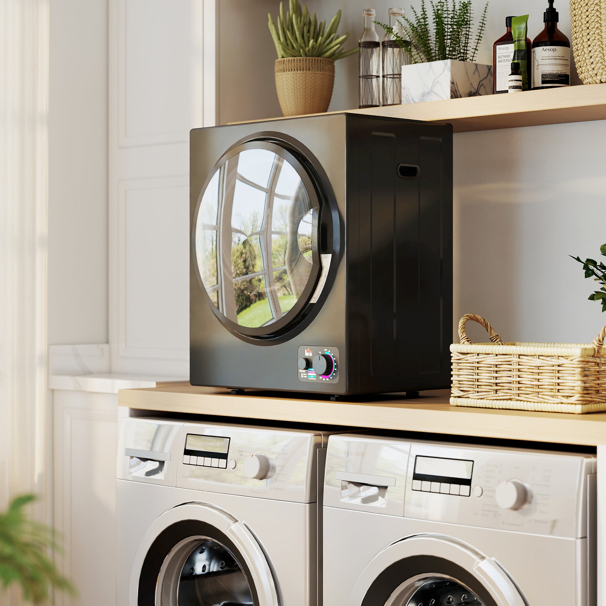 Sèche-linge à évacuation portable, sèche-linge électrique 850 W, 4 Kg, 4 modes de séchage, 2 niveaux de chauffage, cuve en acier inoxydable, installation murale, pour appartement dortoir, noir