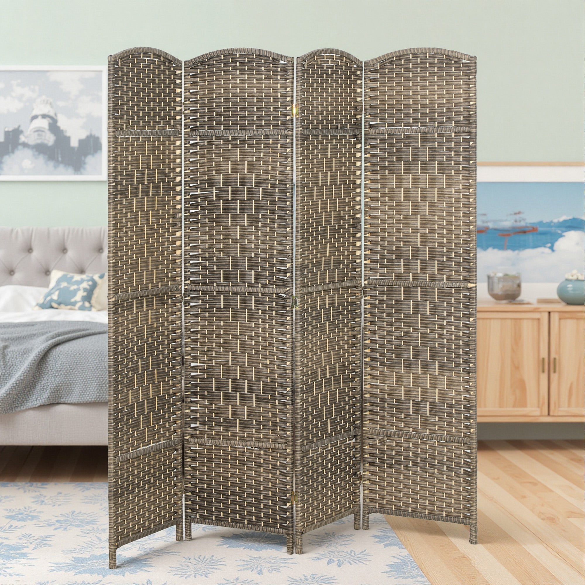 Paravent intérieur en bois, 4 panneaux, 180 x 180 cm, séparateur de pièce pliable, pour salon, chambre à coucher, maison, chêne foncé