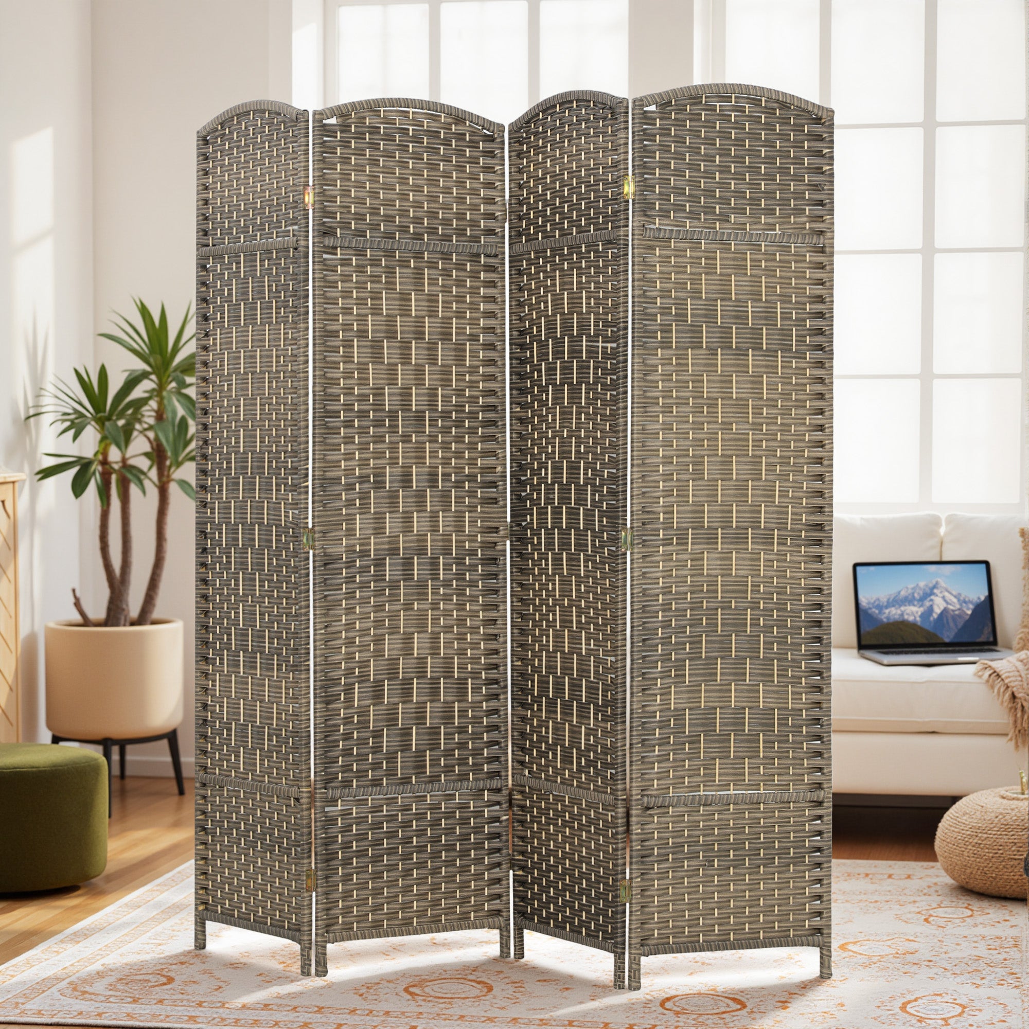 Paravent intérieur en bois, 4 panneaux, 180 x 180 cm, séparateur de pièce pliable, pour salon, chambre à coucher, maison, chêne foncé
