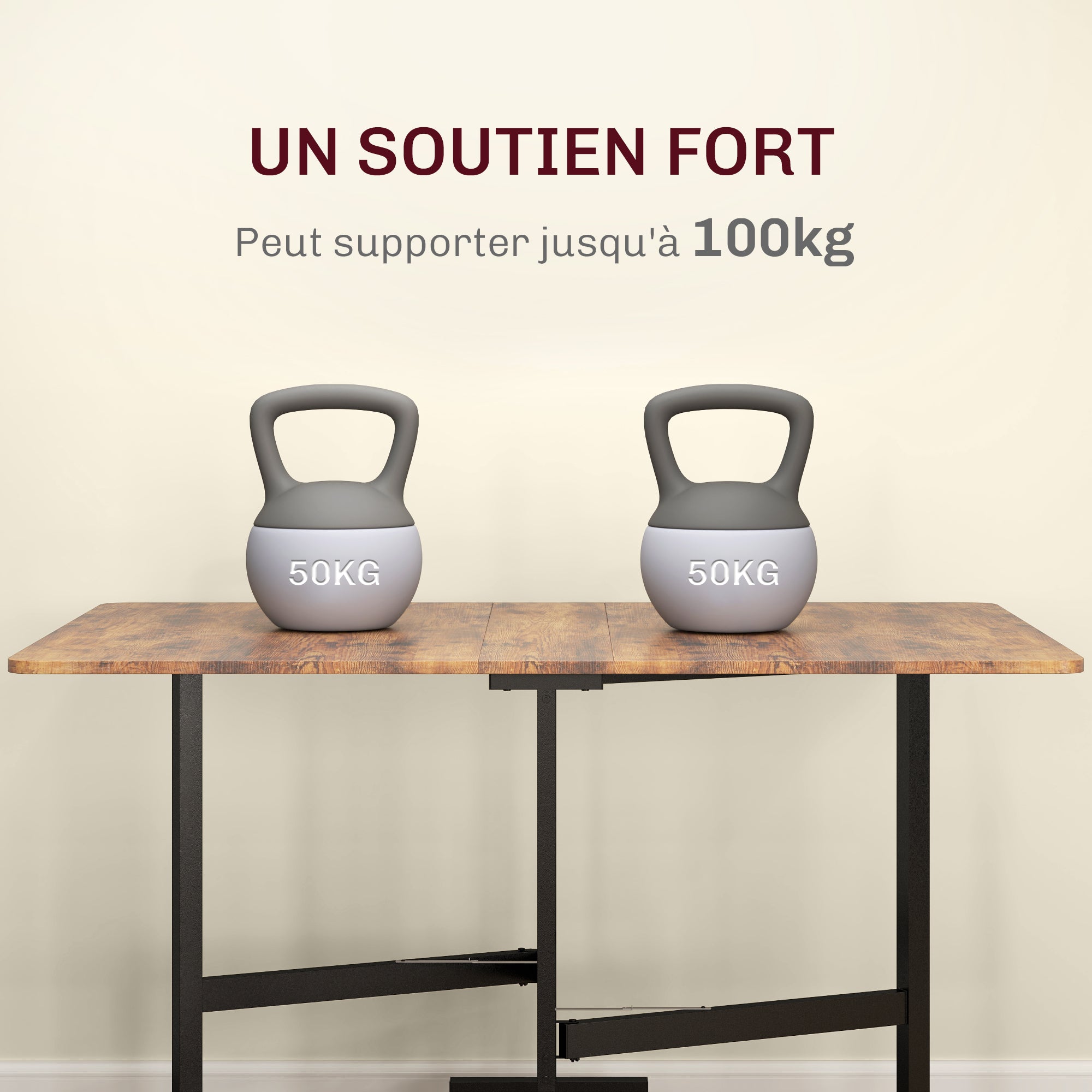 Table pliante cuisine, table à manger pliable, avec 2 abattants, 6 roues avec freins, pour 4-6 personnes, charge 100 kg, pieds en acier, 120 x 80 x 73 cm, brun rustique