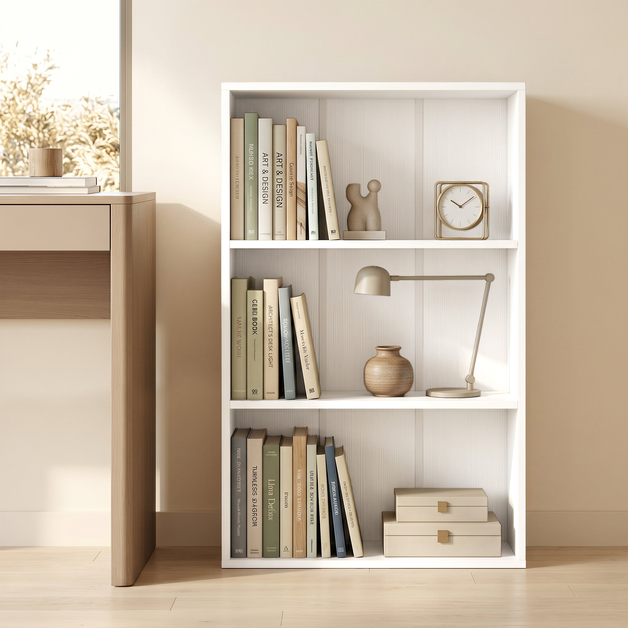 Bibliothèque étagère de rangement avec 3 compartiments et étagère réglable, meuble de rangement pour bureau, salon, chambre, 60 x 24 x 93 cm, blanc