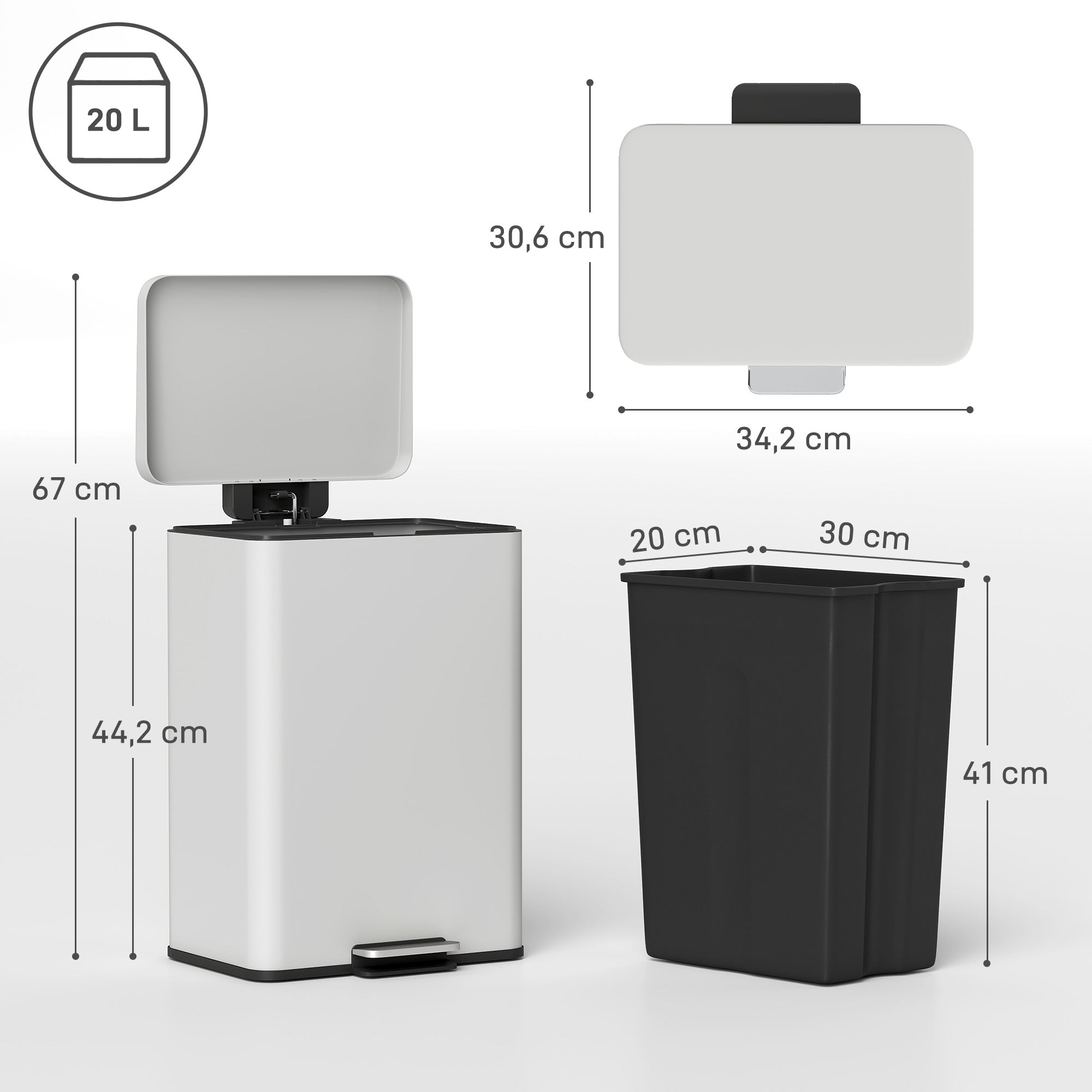Poubelle de Cuisine 20 L, Poubelle avec Pédale, Couvercle à Fermeture Douce en Métal, Seau Intérieur Amovible, Anti-Traces, pour Cuisine, Maison, Bureau, Crème
