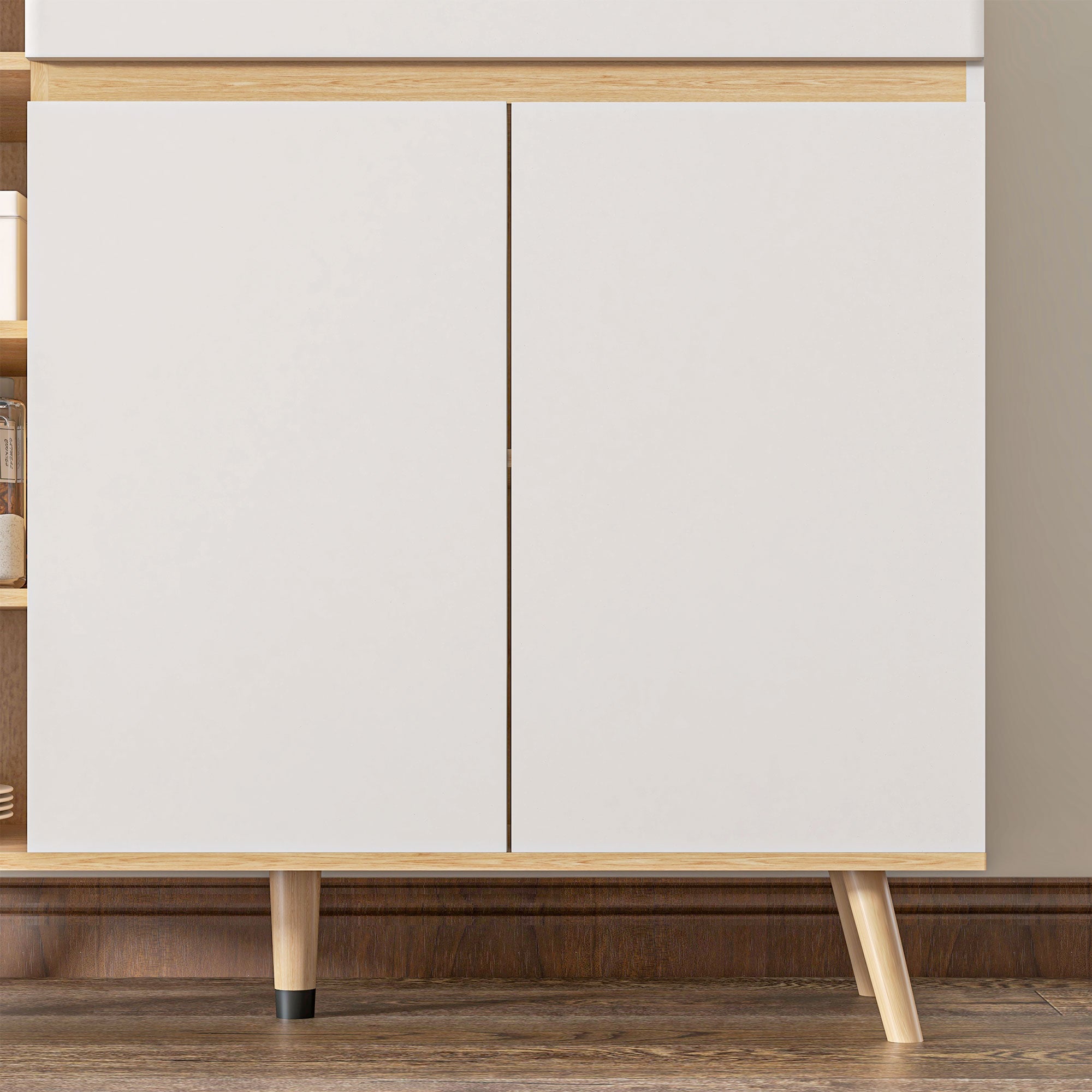 Buffet meuble de rangement étagères réglables style scandinave avec 1 placard double porte 1 tiroir et 4 niches 119 x 40 x 102 cm blanc