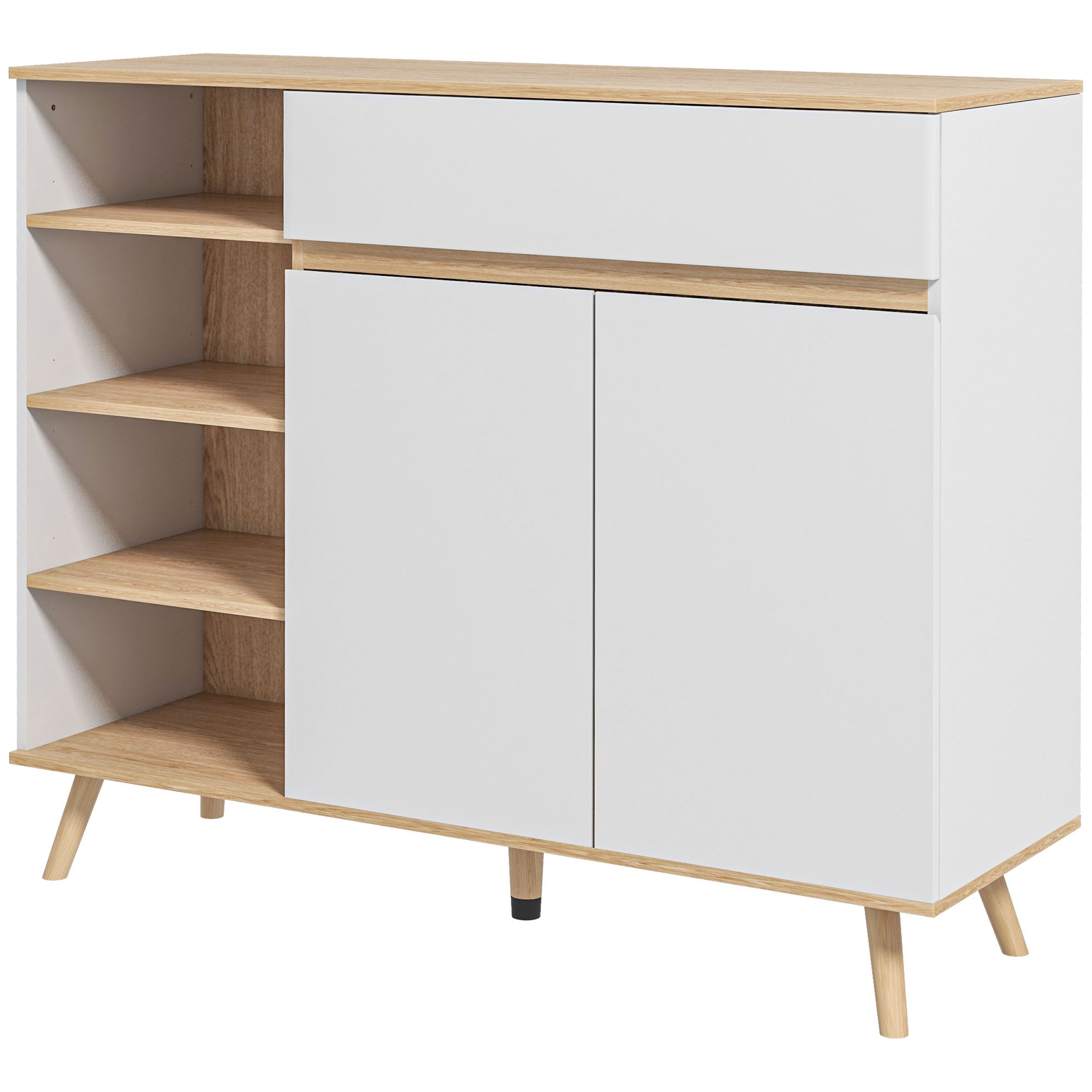 Buffet meuble de rangement étagères réglables style scandinave avec 1 placard double porte 1 tiroir et 4 niches 119 x 40 x 102 cm blanc