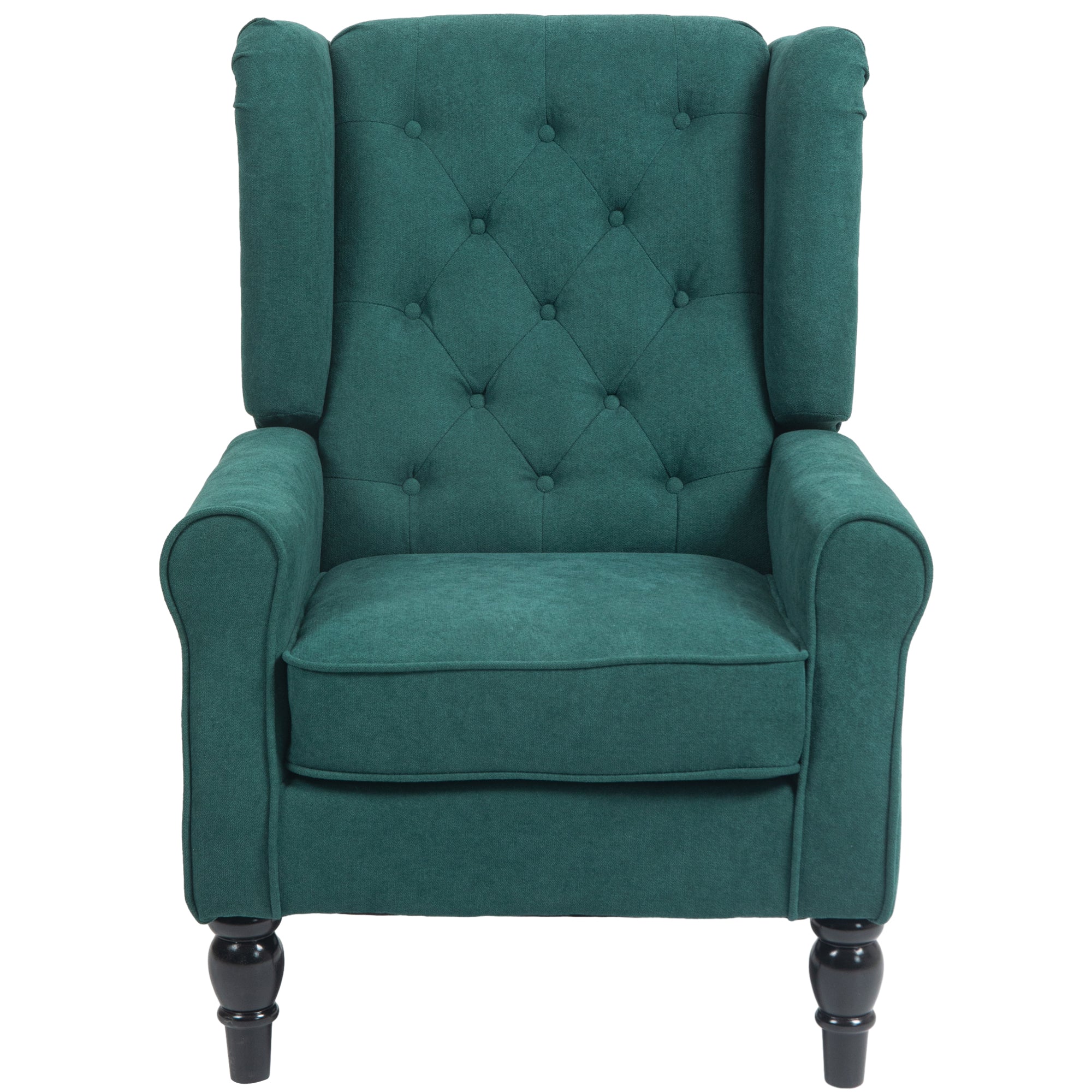 Fauteuil de salon, fauteuil capitonné avec pieds en bois, assise large, grand confort, style classique, 74 x 86 x 102 cm, vert