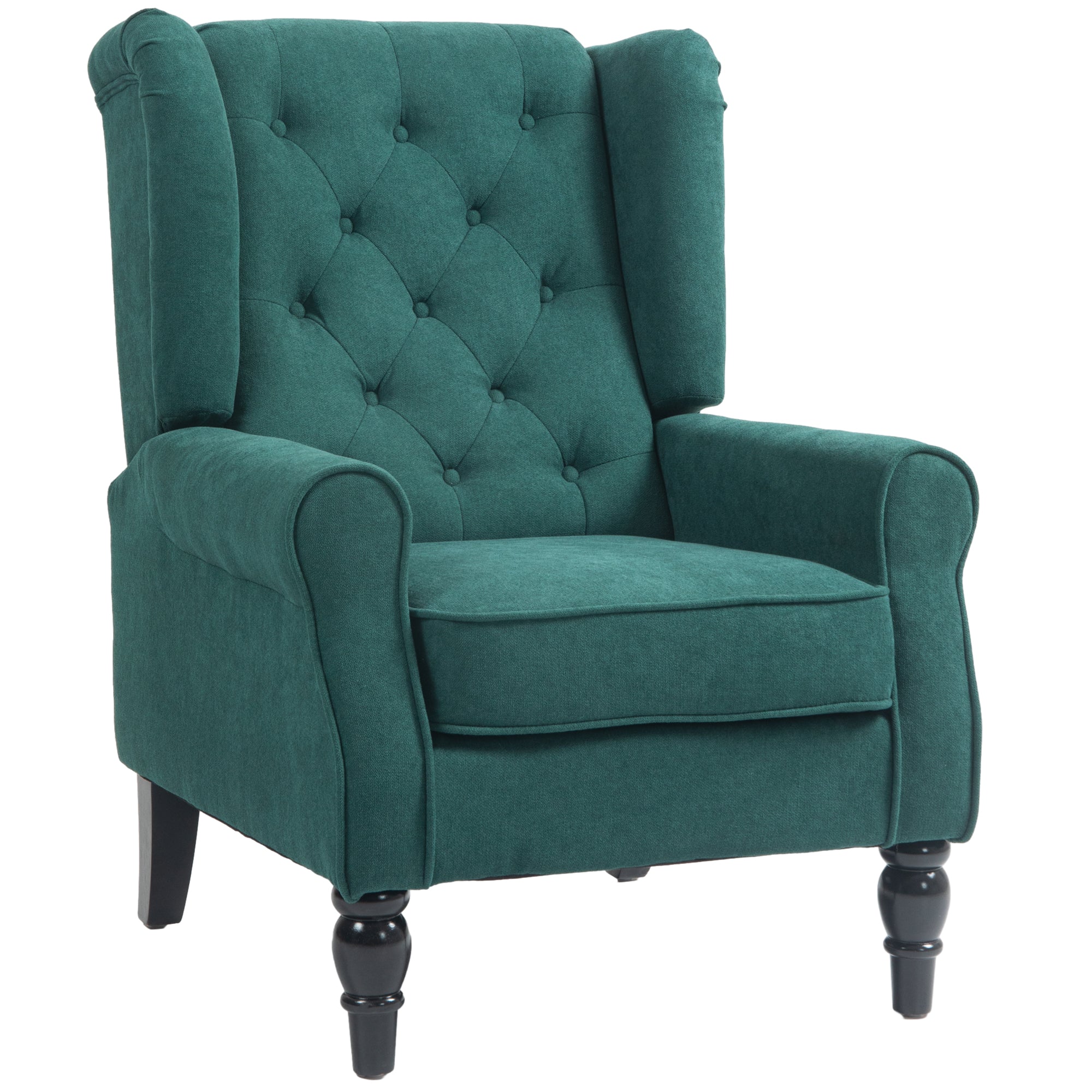 Fauteuil de salon, fauteuil capitonné avec pieds en bois, assise large, grand confort, style classique, 74 x 86 x 102 cm, vert