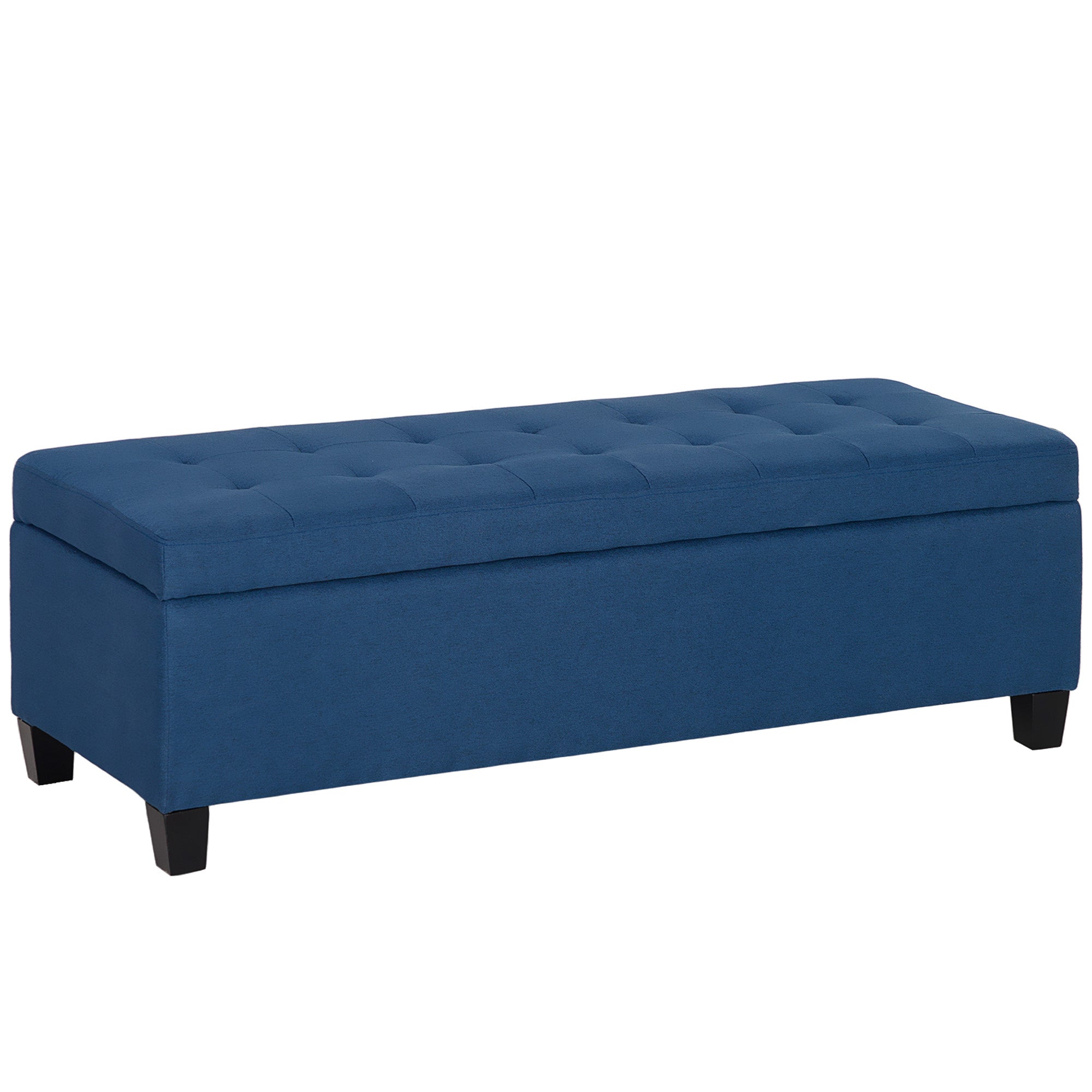 Banc de rangement 94,5L banquette bout de lit coffre de rangement avec siège capitonné en tissu aspect lin et pieds en bois, pour salon, chambre, entrée, 125 x 49 x 41,5 cm, bleu