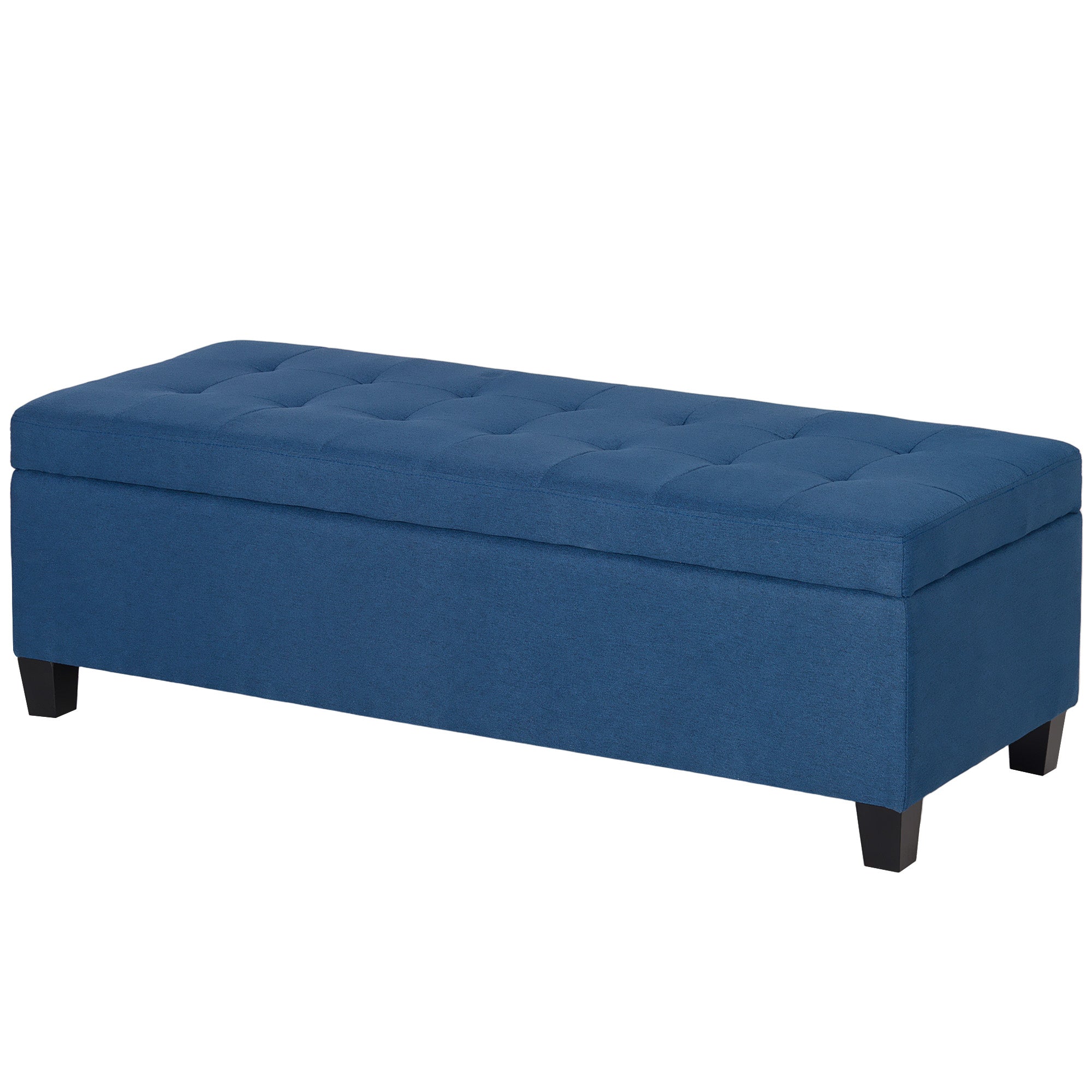 Banc de rangement 94,5L banquette bout de lit coffre de rangement avec siège capitonné en tissu aspect lin et pieds en bois, pour salon, chambre, entrée, 125 x 49 x 41,5 cm, bleu