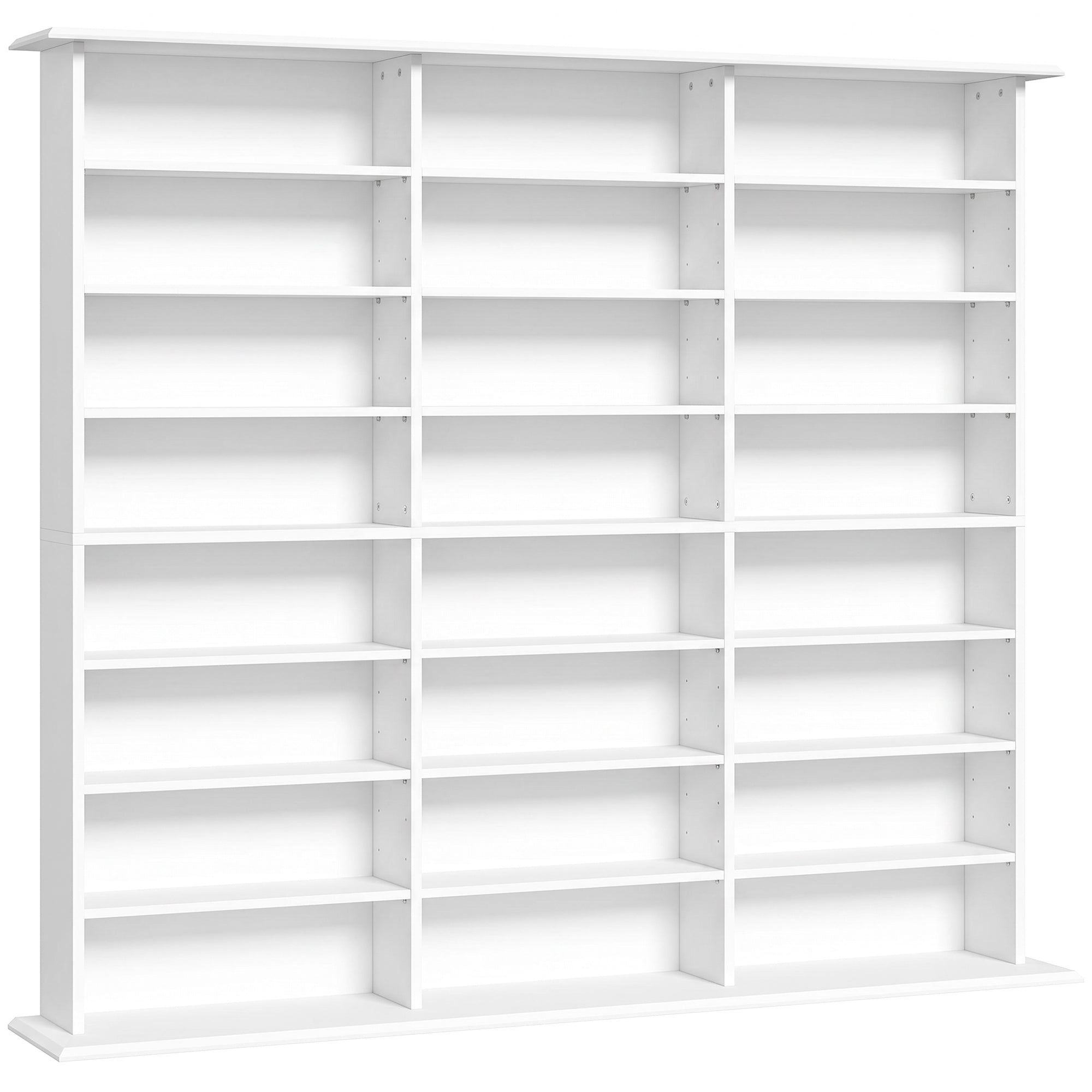 Rangements pour CD et DVD, Meuble de Rangement Multimédia, Capacité Max. 1032 CDs/594 DVDs et Blu-ray, 24 Compartiments et 18 Étagères Réglables, pour Salon, Chambre, 145x24x126,3cm, Blanc