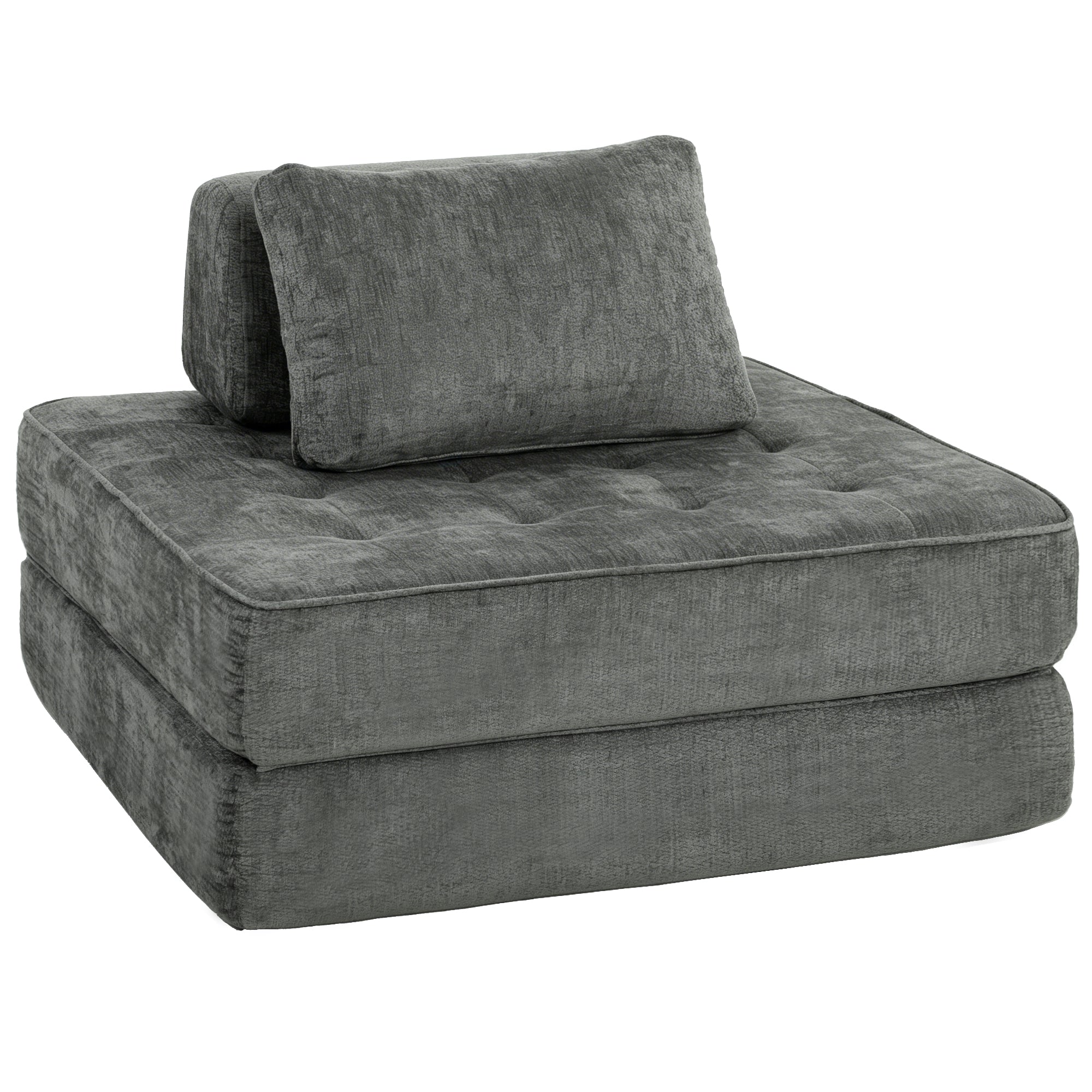Canapé-Lit Pliant 2 en 1 Chauffeuse 1 Place Convertible en Chenille Matelas Pliable Coussin Épais Dossier et Oreiller Entièrement Compressé Aucun Assemblage Requis pour Salon Chambre Gris