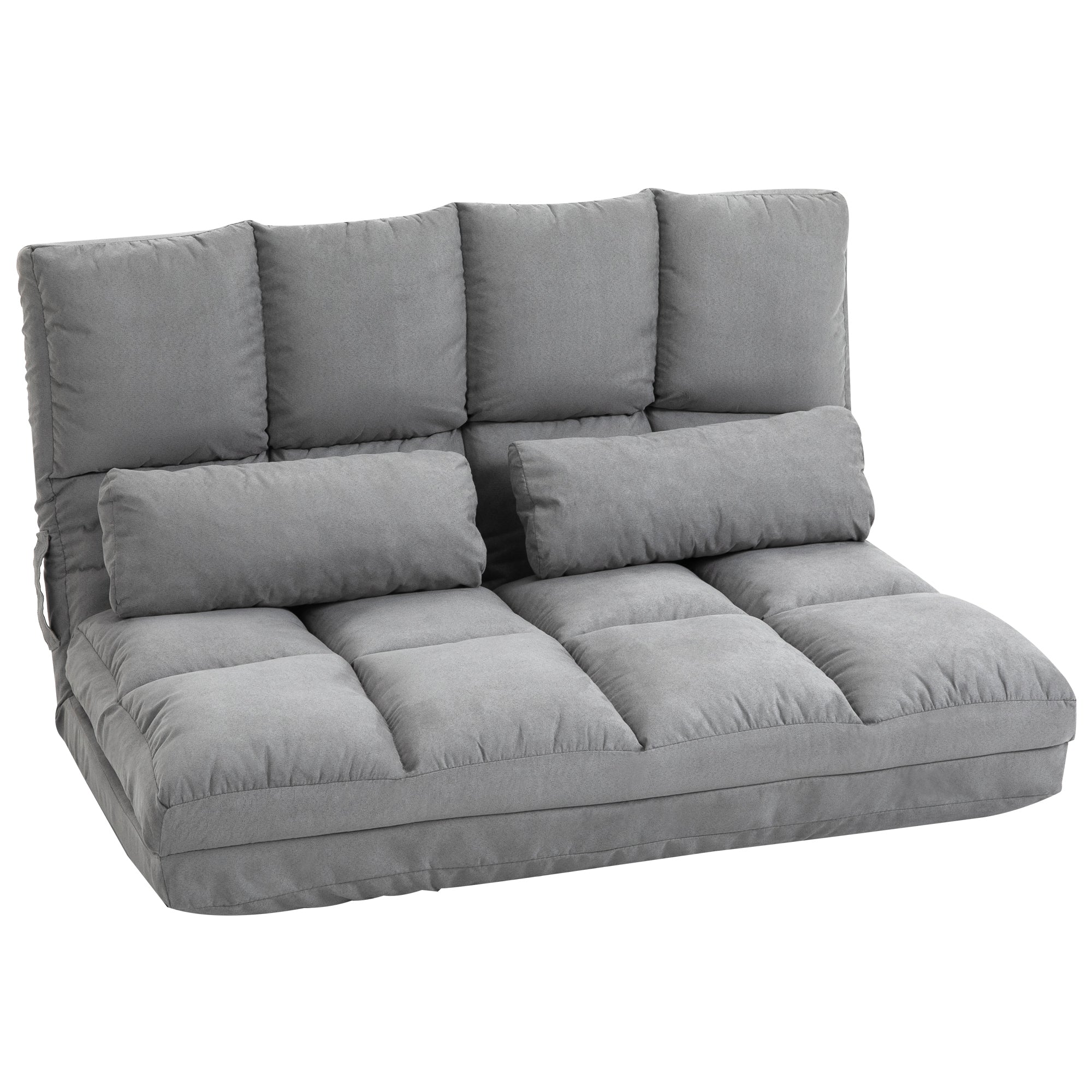 Chauffeuse matelas d'appoint pliant fauteuil convertible inclinaison dossier réglable 2 coussins inclus en polyester aspect suédé, pour salon, chambre et bureau, gris