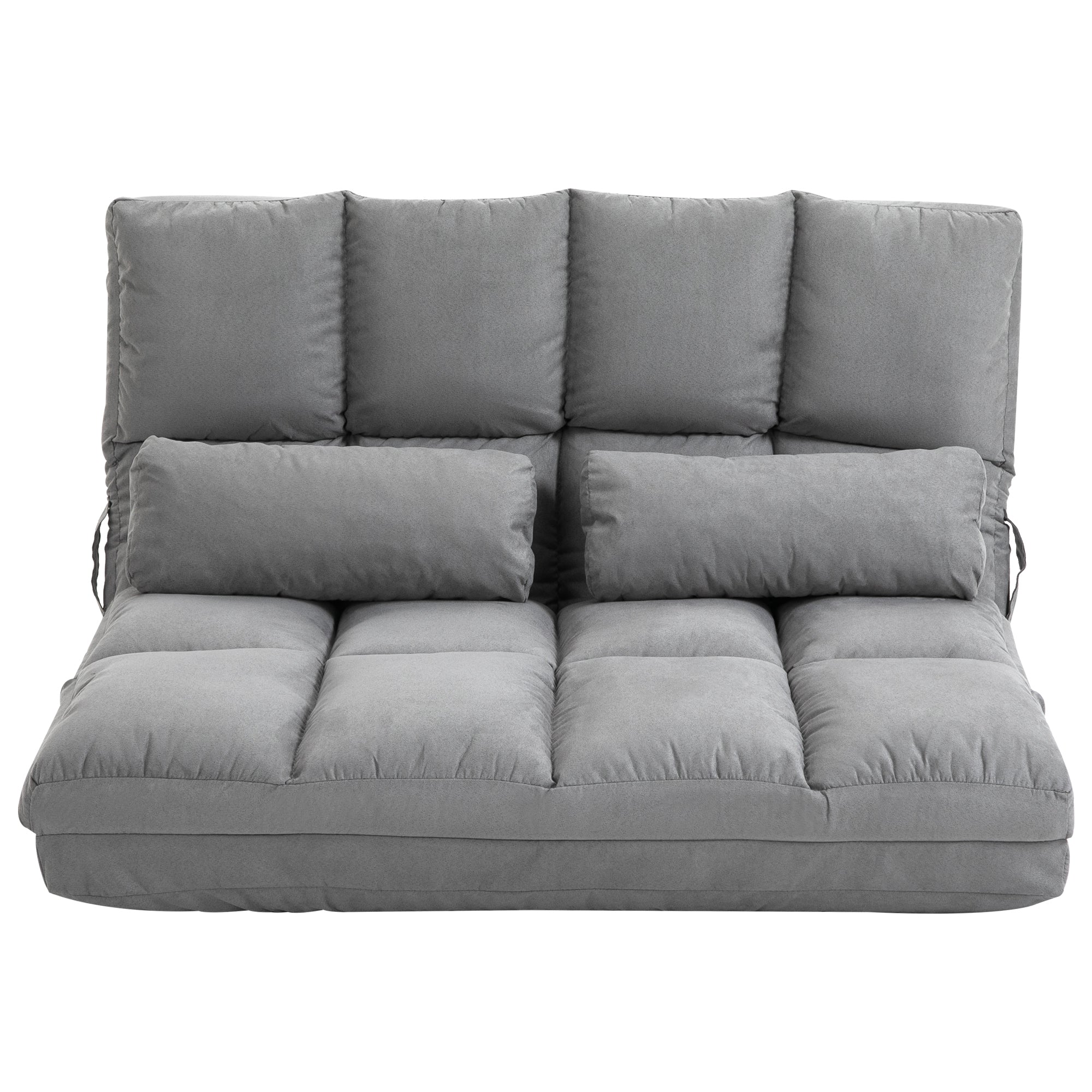 Chauffeuse matelas d'appoint pliant fauteuil convertible inclinaison dossier réglable 2 coussins inclus en polyester aspect suédé, pour salon, chambre et bureau, gris