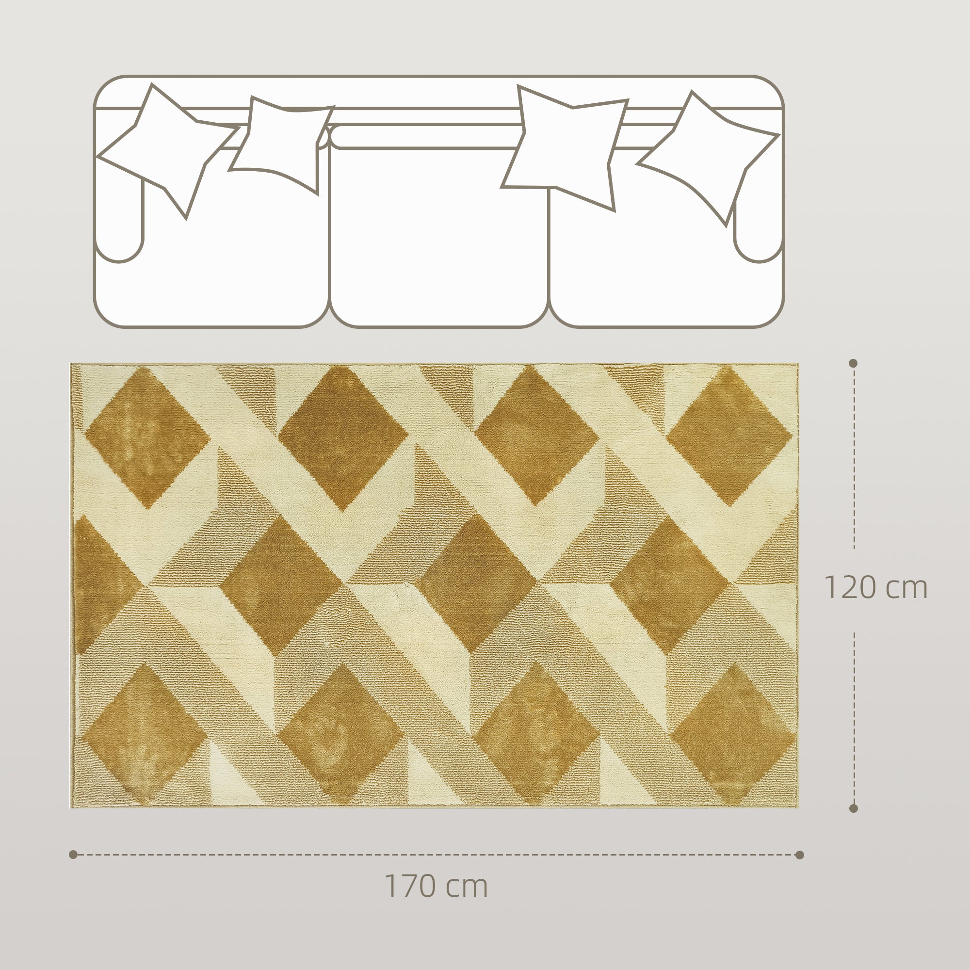 Tapis salon 170 x 120 cm tapis à poils courts, lavable en machine, hypoallergénique, pour salon, chambre à coucher, bureau, jaune