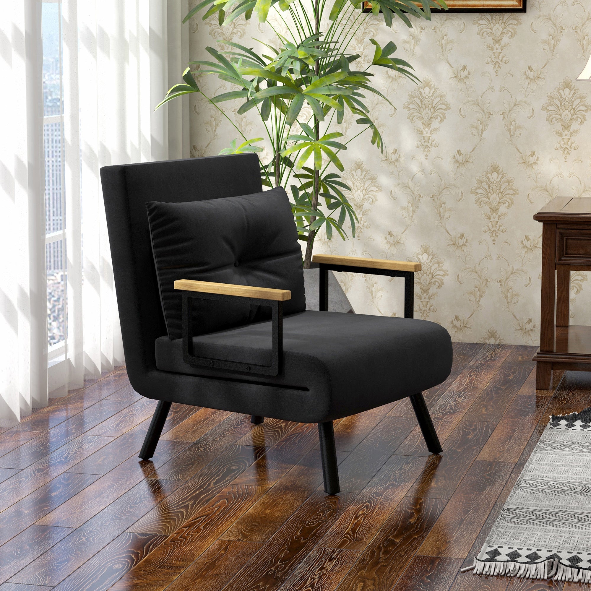 Fauteuil convertible 1 place chauffeuse 4 en 1 canapé convertible fauteuil lit avec dossier réglable en 5 positions, coussin inclus, canapé-lit 1 place pour invités, salon, charge 120 kg, noir