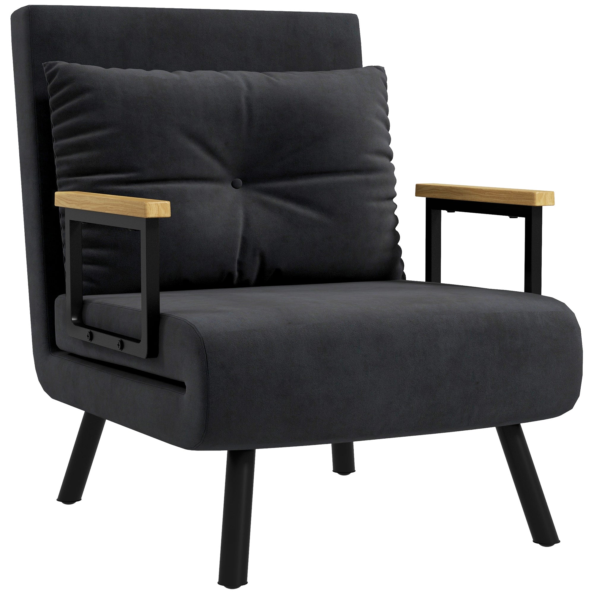 Fauteuil convertible 1 place chauffeuse 4 en 1 canapé convertible fauteuil lit avec dossier réglable en 5 positions, coussin inclus, canapé-lit 1 place pour invités, salon, charge 120 kg, noir