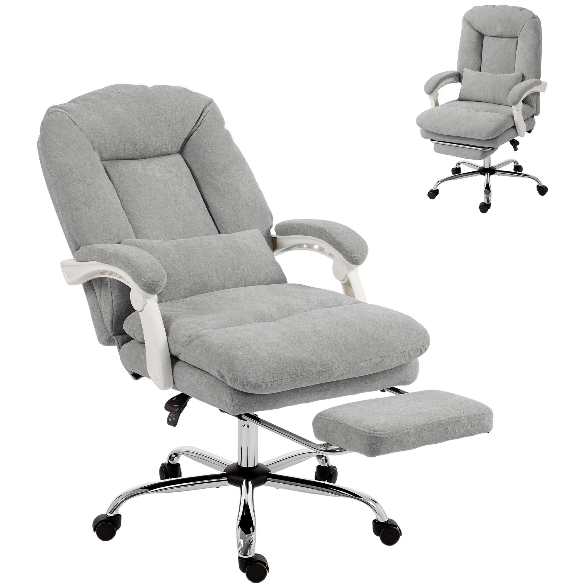 Chaise Bureau Ergonomique, Fauteuil de Bureau Inclinable en Velours avec Support Lombaire, Hauteur Réglable, Repose-Pieds, Coussin Épais, Travail Pivotante 360° pour Ordinateur, Gris Clair