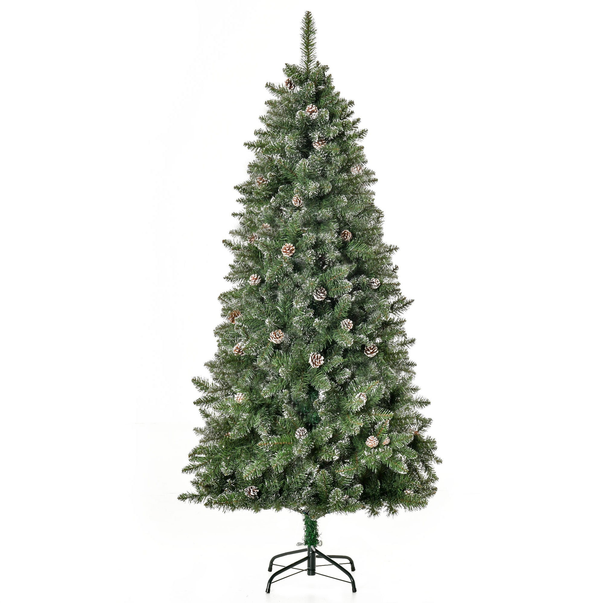 Sapin de Noël Artificiel Aspect enneigé 180H cm 50 Pommes de pin 718 Branches épines Imitation Nordmann Grand réalisme