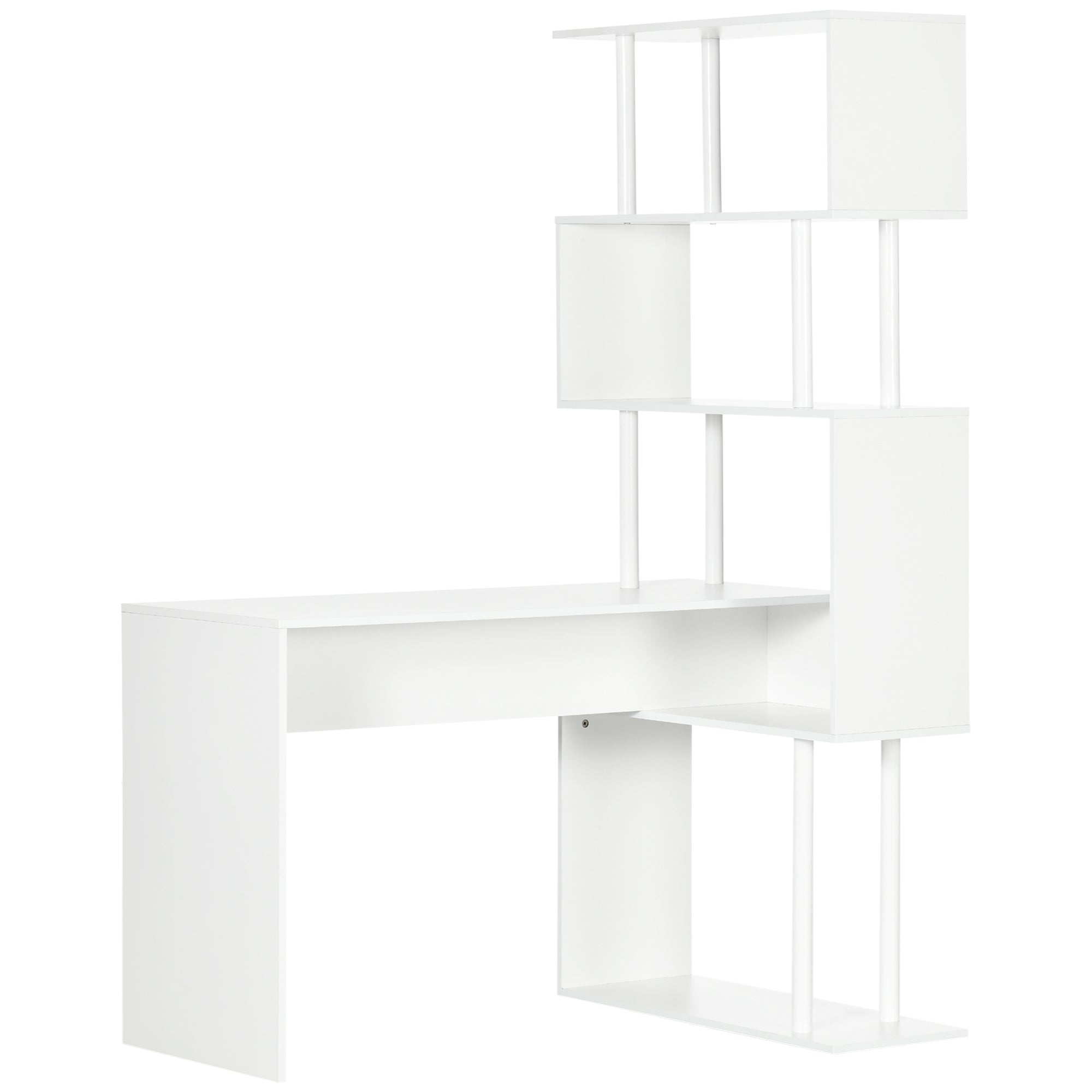 Bureau d'angle avec étagères de rangement Bureau Informatique Design Contemporain en Forme de L étagères en Bois 120 x 80 x 176 cm Blanc