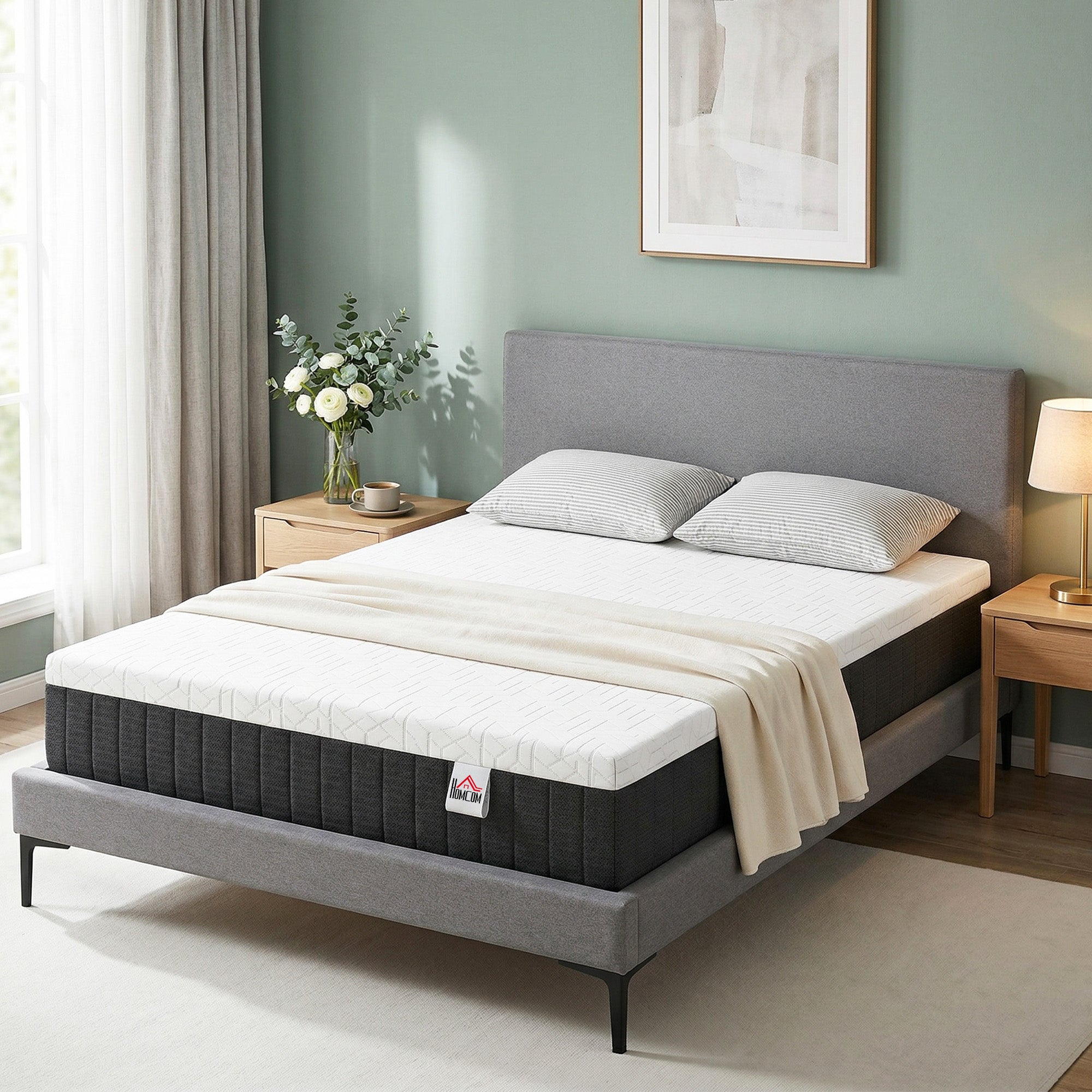 Matelas 140x190cm, Matelas 2 Personnes à Ressorts Ensachés, Mousse à Mémoire de Forme, 25cm d'Épaisseur, Soutien en 7 Zones, Housse Amovible Lavable, Certifié Oeko-Tex, Fermeté Moyenne