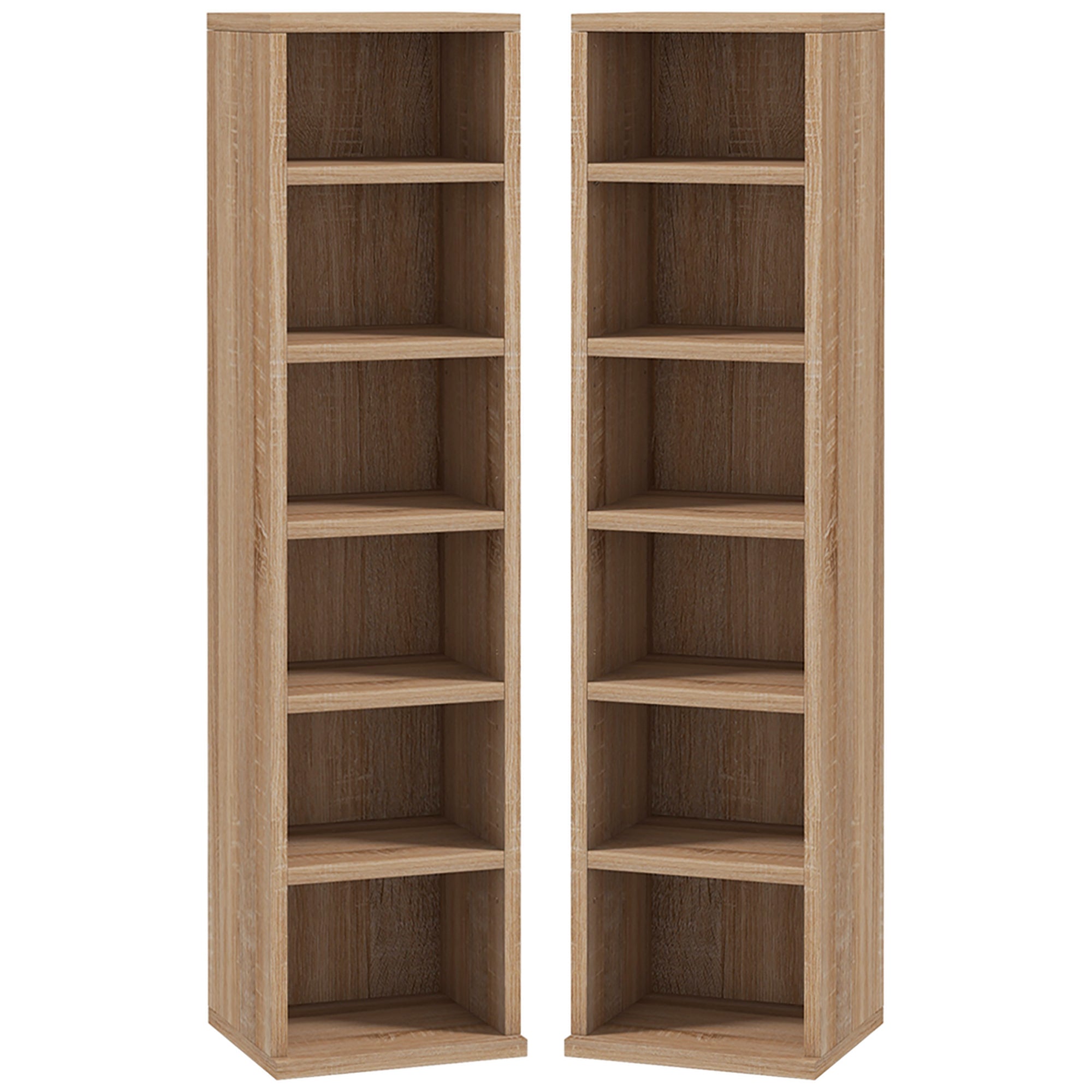 Lot de 2 étagères colonnes armoire de rangement CD-DVD 6 + 6 compartiments 21 x 22,5 x 88,5 cm capacité max. 204 CD chêne