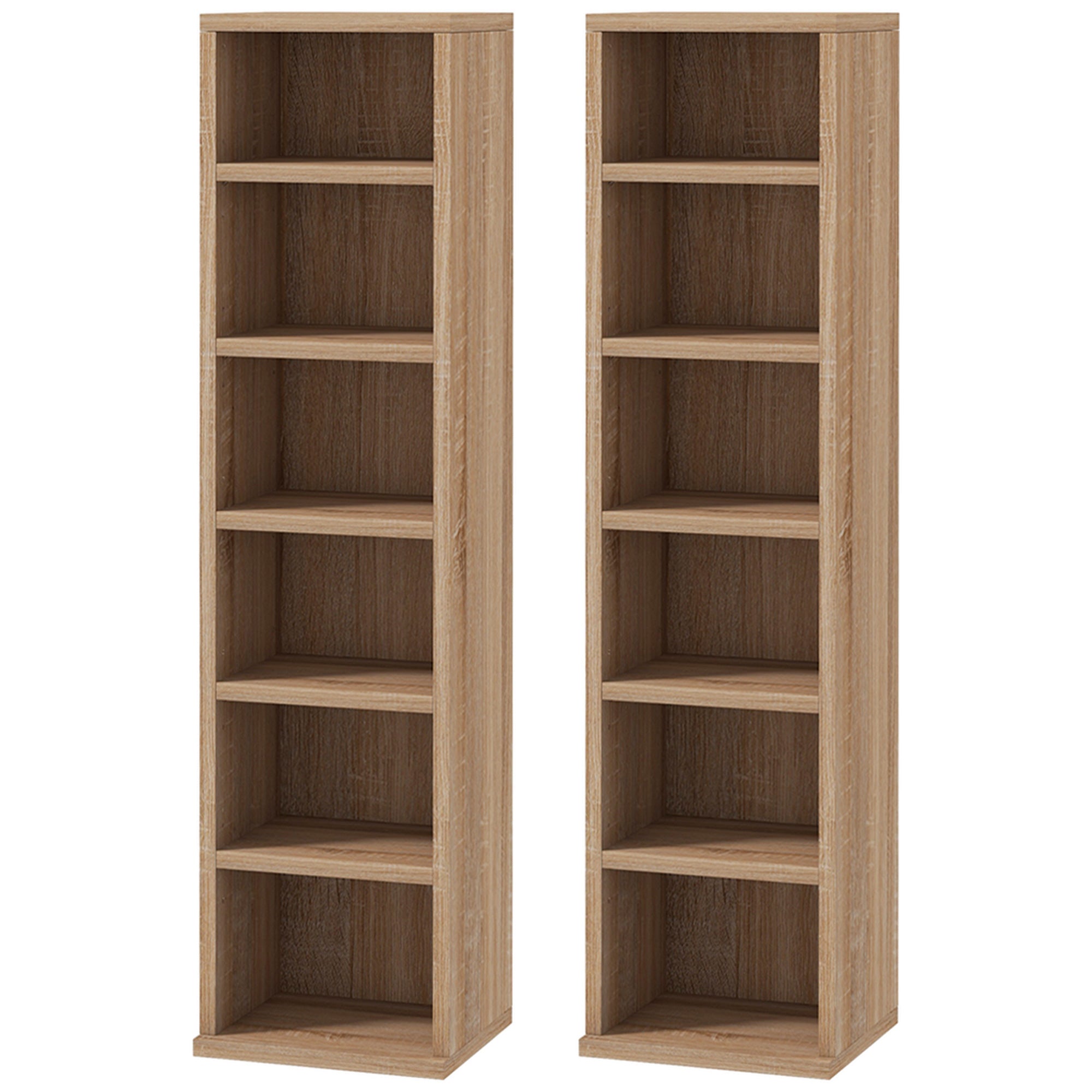 Lot de 2 étagères colonnes armoire de rangement CD-DVD 6 + 6 compartiments 21 x 22,5 x 88,5 cm capacité max. 204 CD chêne