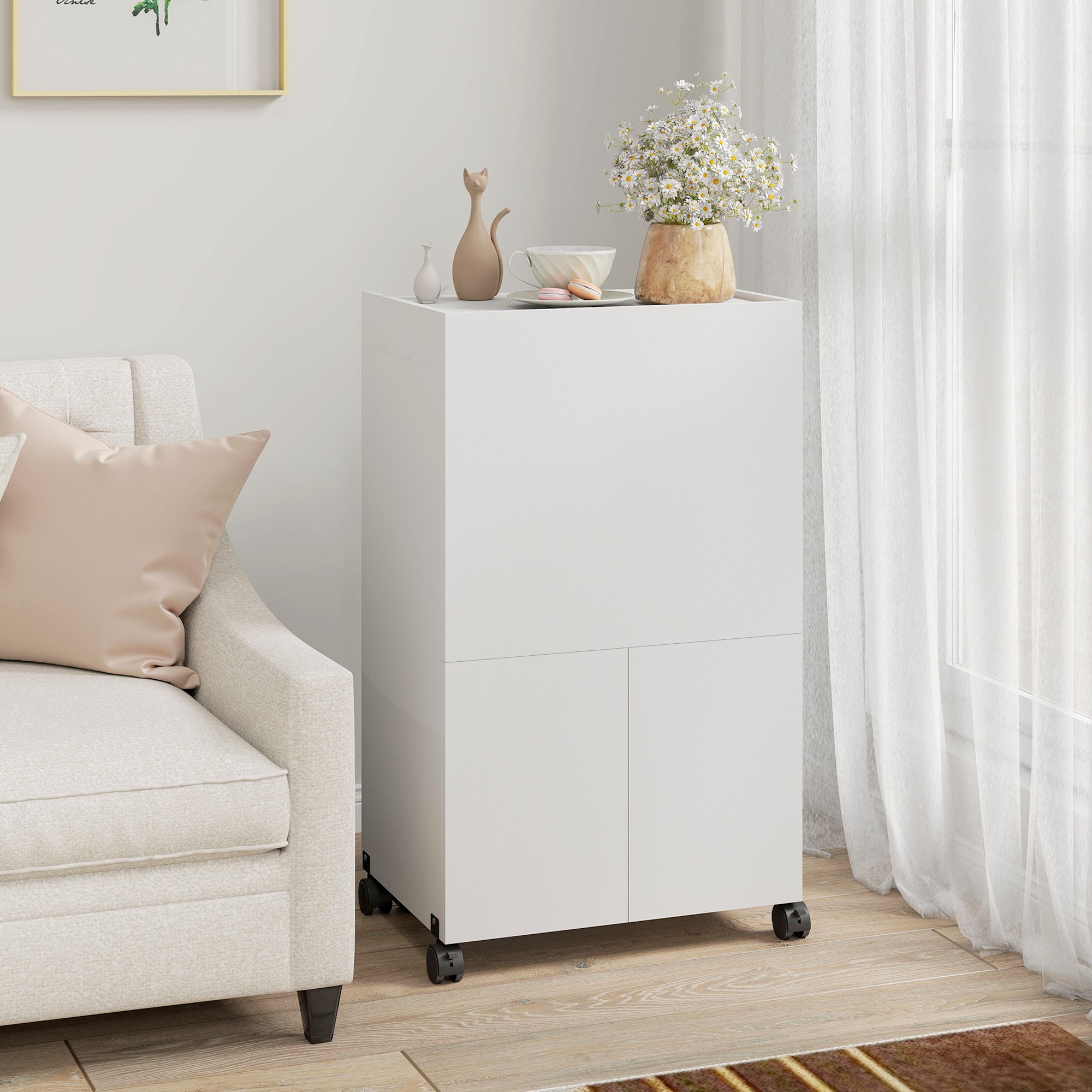 Meuble à repasser, table à repasser pliante sur roulettes avec repose-fer, portes par pression, charnières à fermeture douce, meuble rangement pour petits espaces, buanderie, 154x55x87cm, blanc