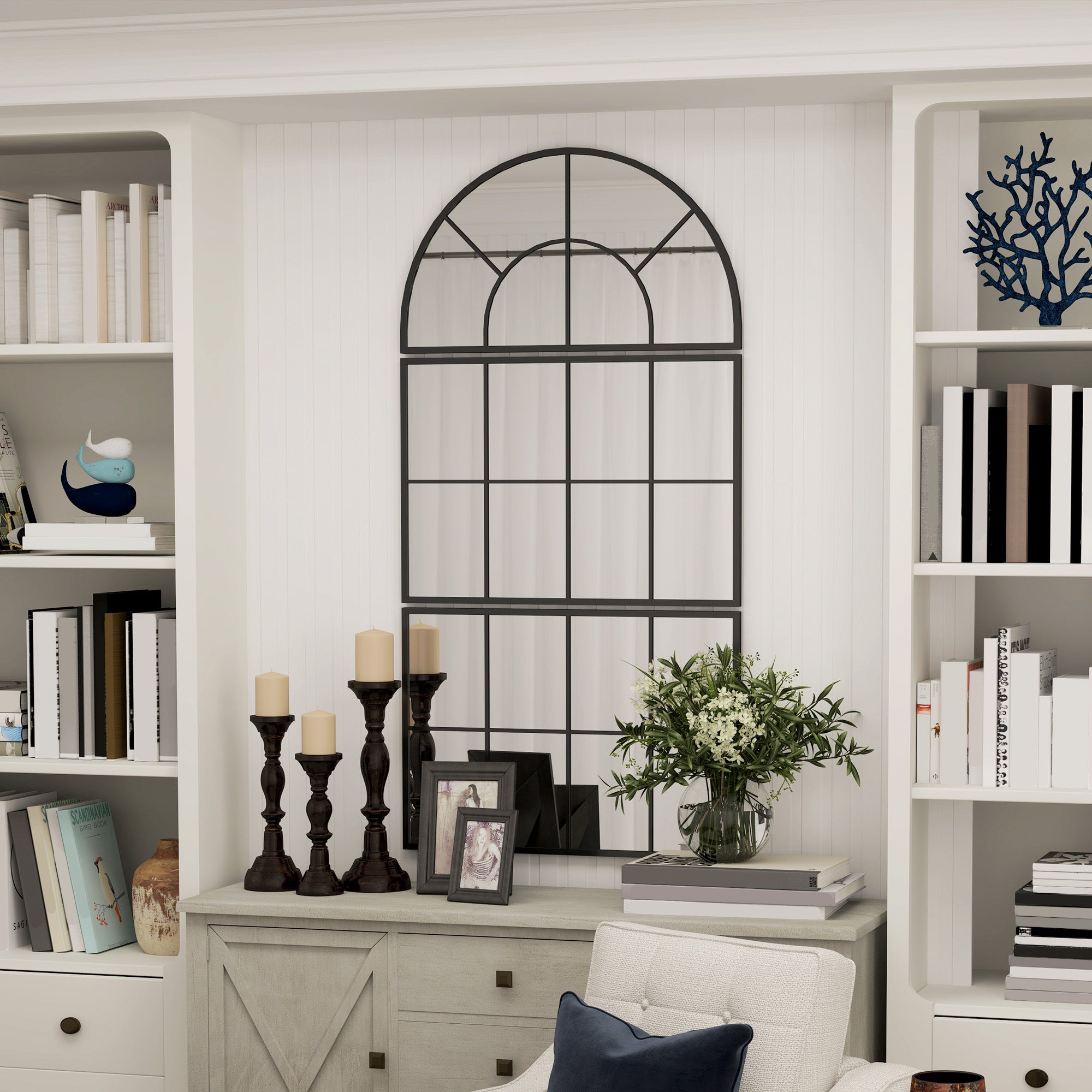 Miroir mural arqué, miroir mural en forme de fenêtre, ensemble de 3 pièces, cadre en métal, pour salon, chambre à coucher, couloir, 76 x 149 cm noir