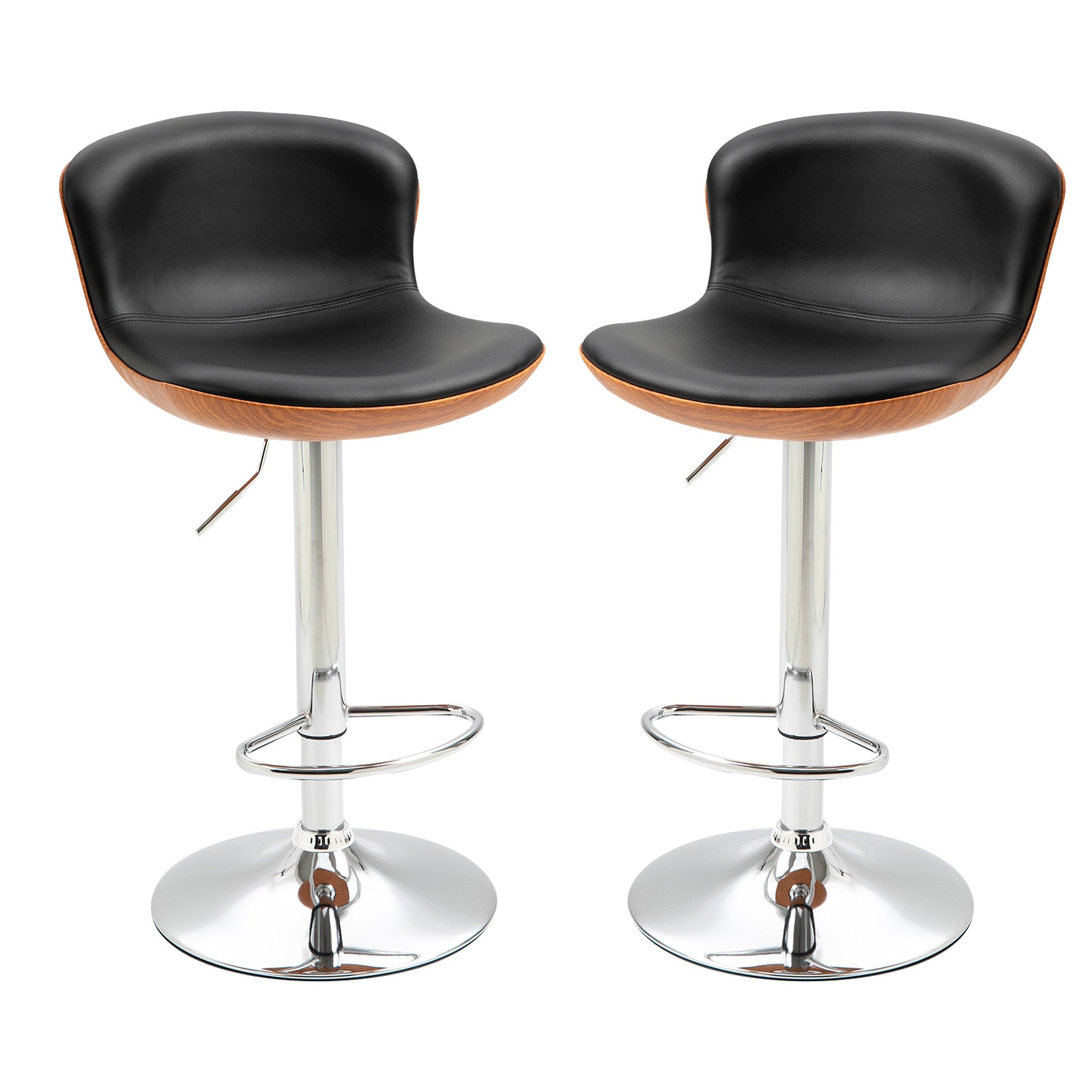 Lot de 2 Tabouret de Bar Design Contemporain Hauteur d'assise réglable 64-85 cm pivotant 360° revêtement synthétique Noir Imitation Bois